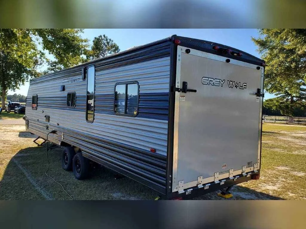 2021 Forest River Travel Trailer Toy Hauler RV CHEROKEE GREY WOLF 26MBRR Back View
