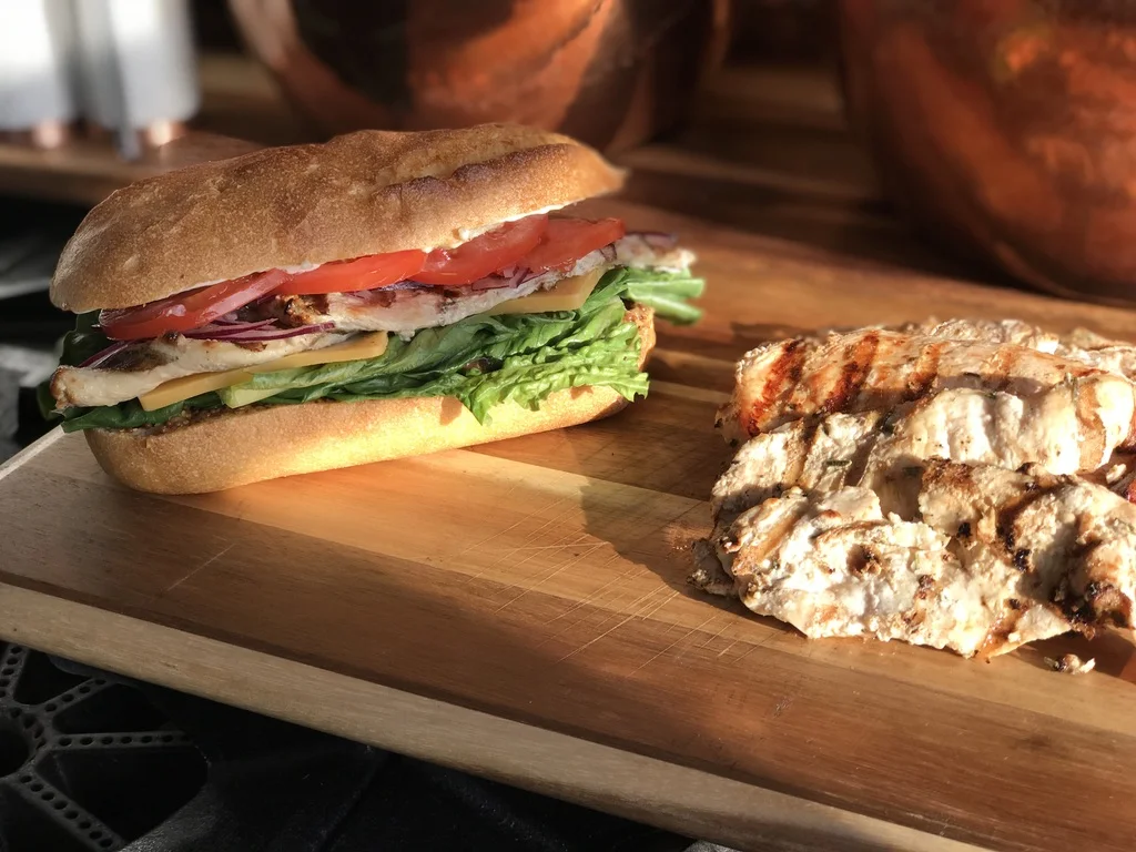 Grilled chicken breast marinated in garlic, rosemary, and De Cecco extra virgin olive oil