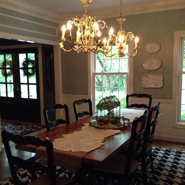 Double chandeliers were a must in our dining room! We have a really lengthy table, so it was the perfect opportunity to create a great lighting moment in this room! Stay tuned and I will show you how I created {with the help of my handy husband} a unique way of hanging the chandeliers! 