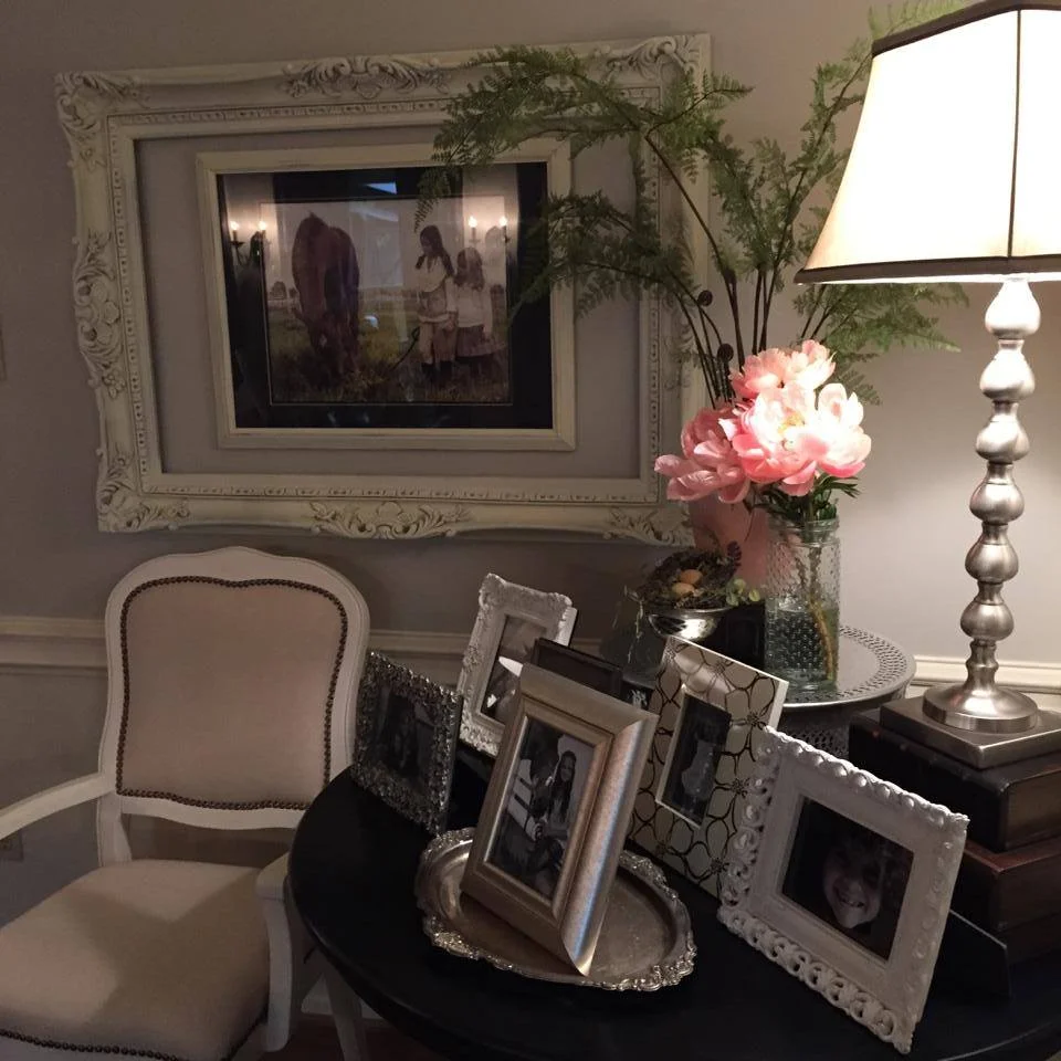 These pretty peonies provided the perfect pop of color for this sweet little corner in our family room! If only they lasted longer! 