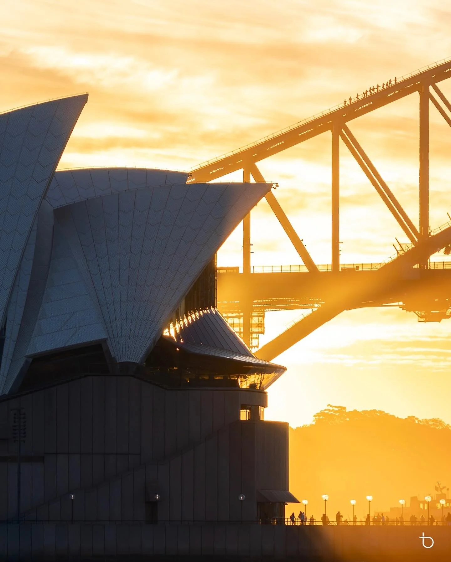 Beautiful sunset from Thursday night taken from the classic Mrs Macquaries Chair. Golden hour light accompanied by the harbour bridge and climbers. Pops of colour appeared on the clouds moments after the sun set. So many people were already at this s