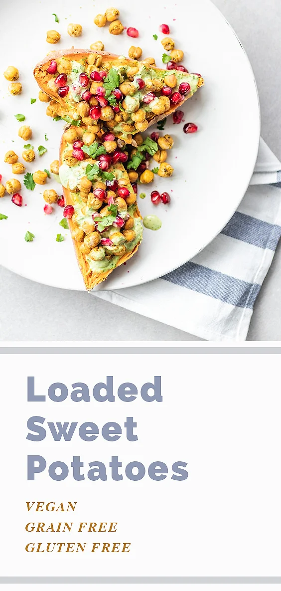 Loaded Sweet Potatoes with Baked Chickpeas and Herb Drizzle