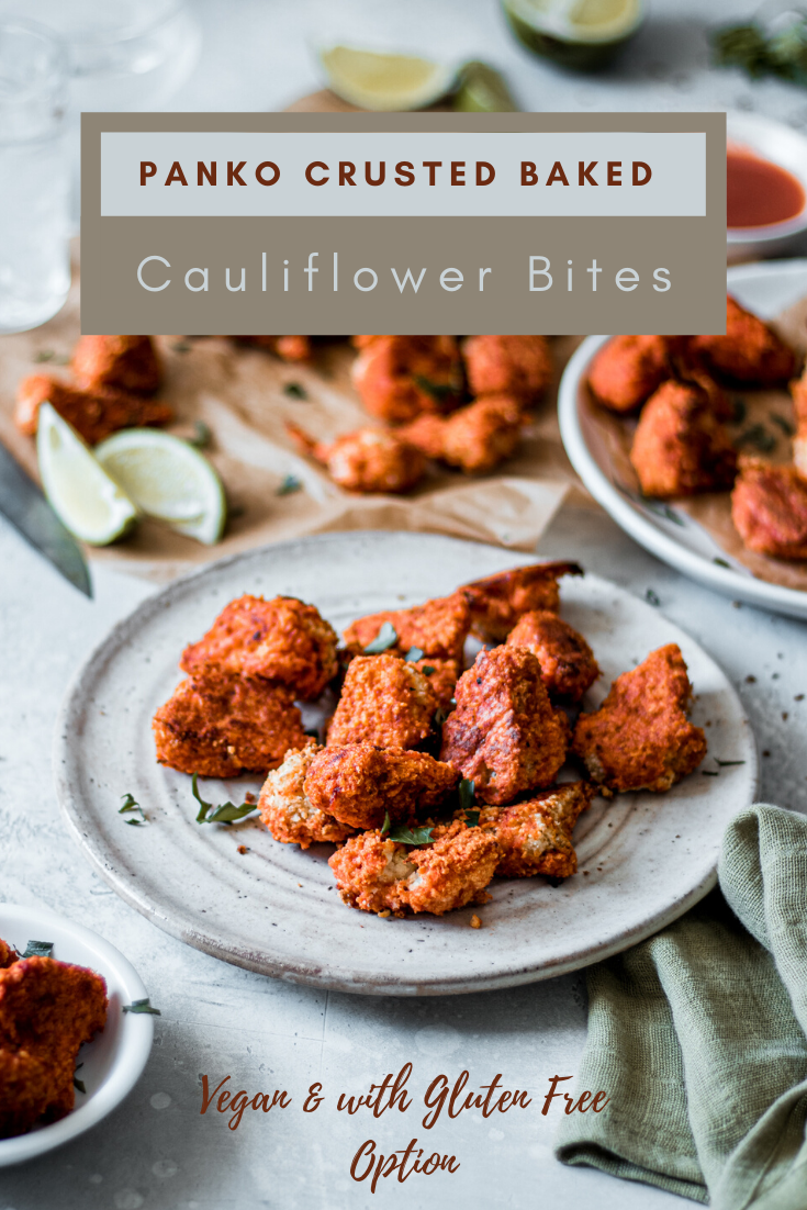 Panko Crusted Baked Buffalo Cauliflower Bites (with Gluten Free Option