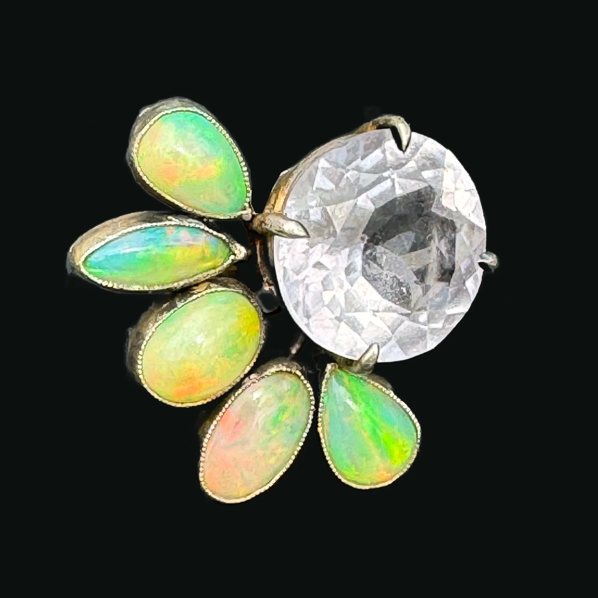 Rose Quartz & Five Opals — Moon Bloom Ring