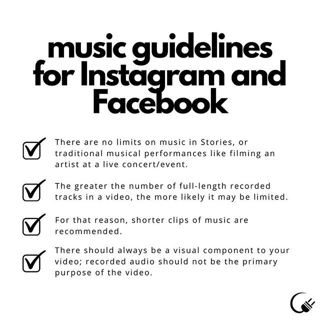Here's how to avoid getting flagged with music on Instagram and Facebook! 🎶⁣
⁣
We wanted to share this because many have been wondering what the rules are for posting music on social media as Instagram and Facebook *seemingly* have different rules f