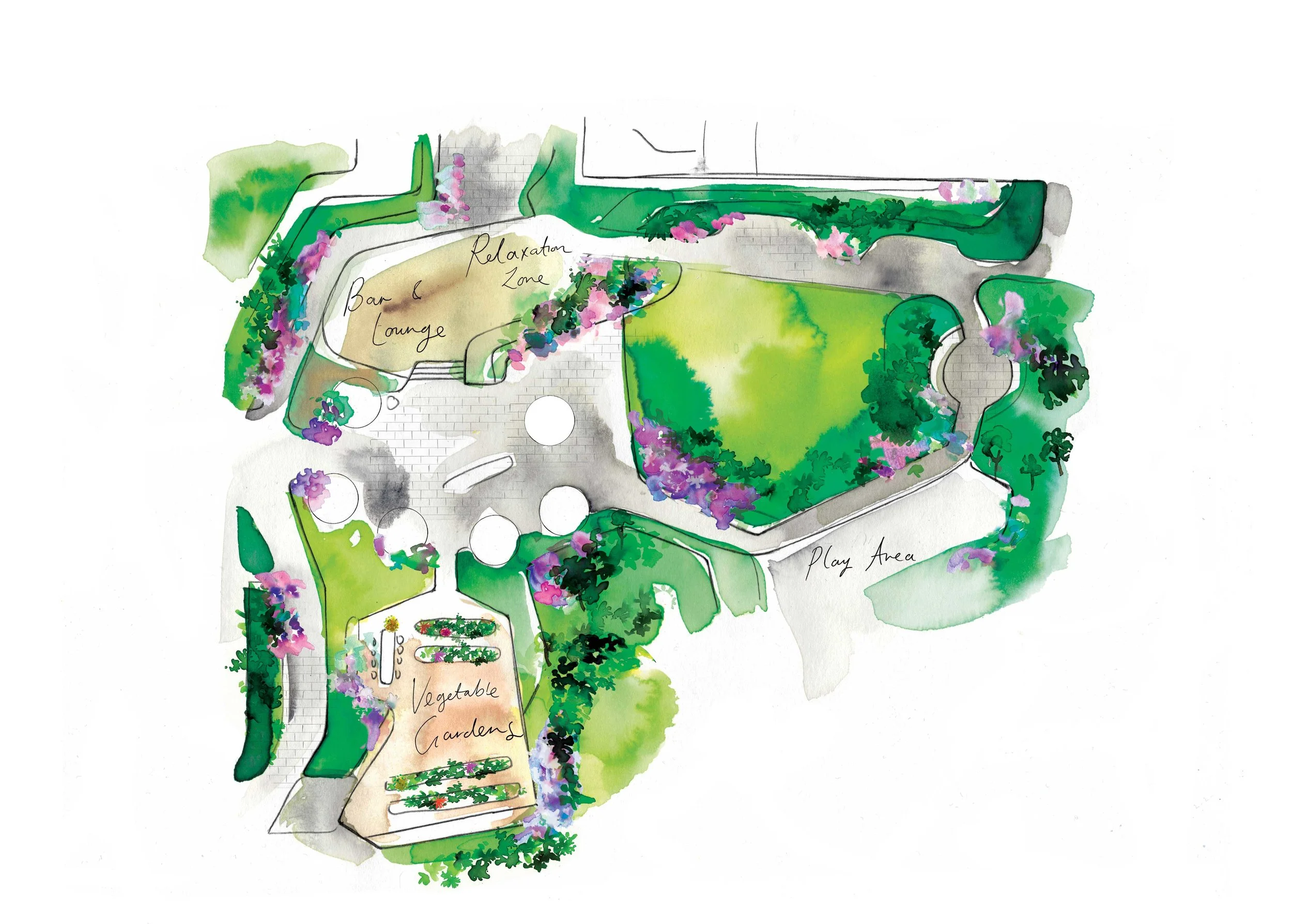 Architectural and garden Map Illustration by Melbourne based artist & Illustrator Sarah Hankinson for a new build residential property development. 