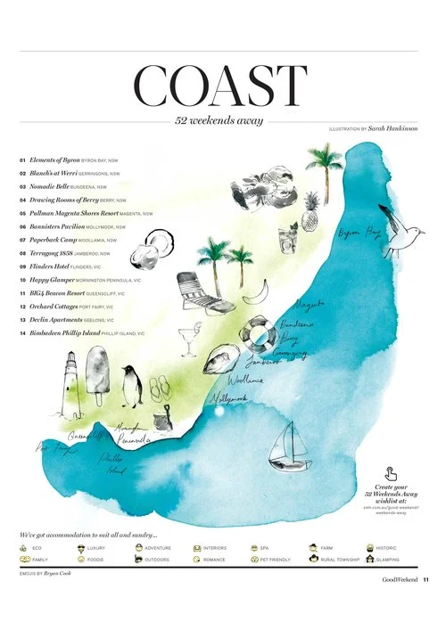  Melbourne-based illustrator and artist Sarah Hankinson creates stunning mixed media illustrations that capture the essence of nature, botanicals, travel, food and drinks, packaging, landscapes, architecture and lifestyle. If you're looking for capti