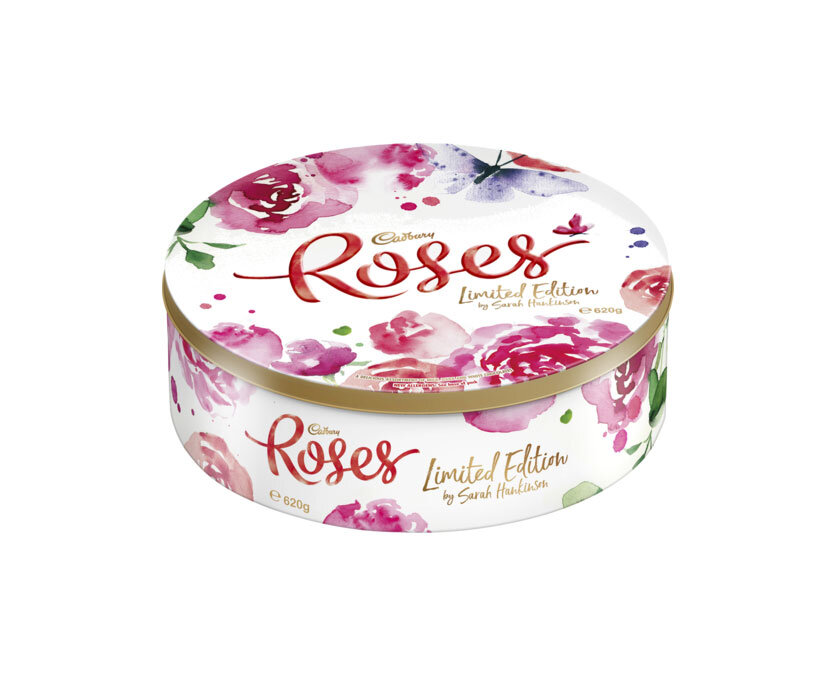 Cadbury Roses limited edition tin packaging illustrations by Melbourne based artist & Illustrator Sarah Hankinson. 
