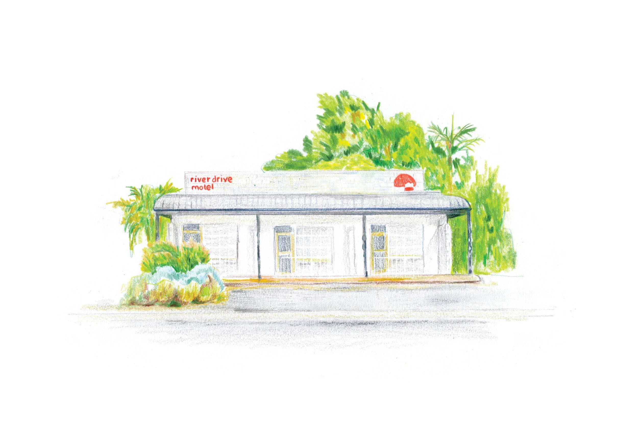 River Drive Motel Gippsland illustrations and Art by Melbourne based artist & Illustrator Sarah Hankinson. 