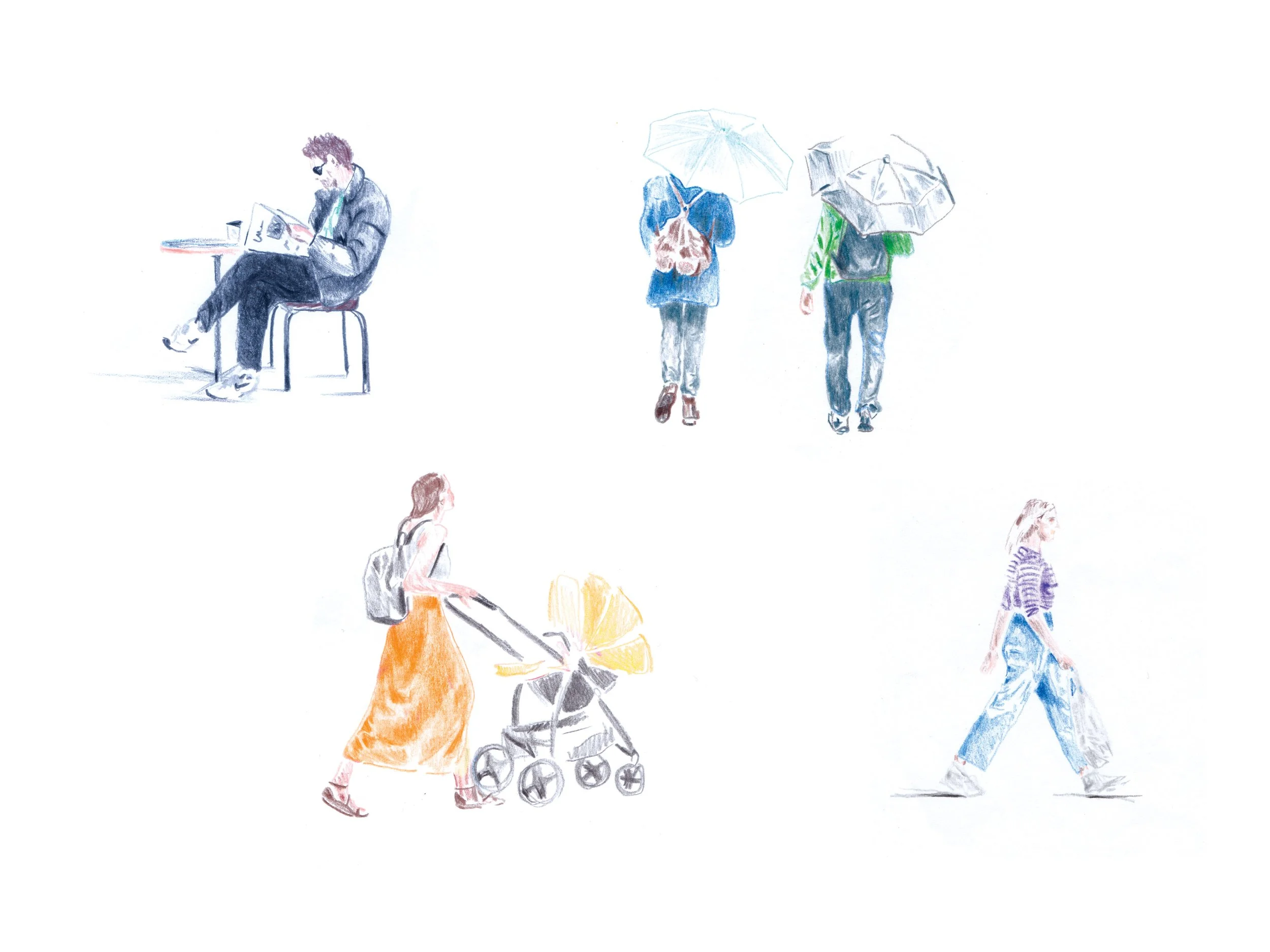 People in coloured pencil 