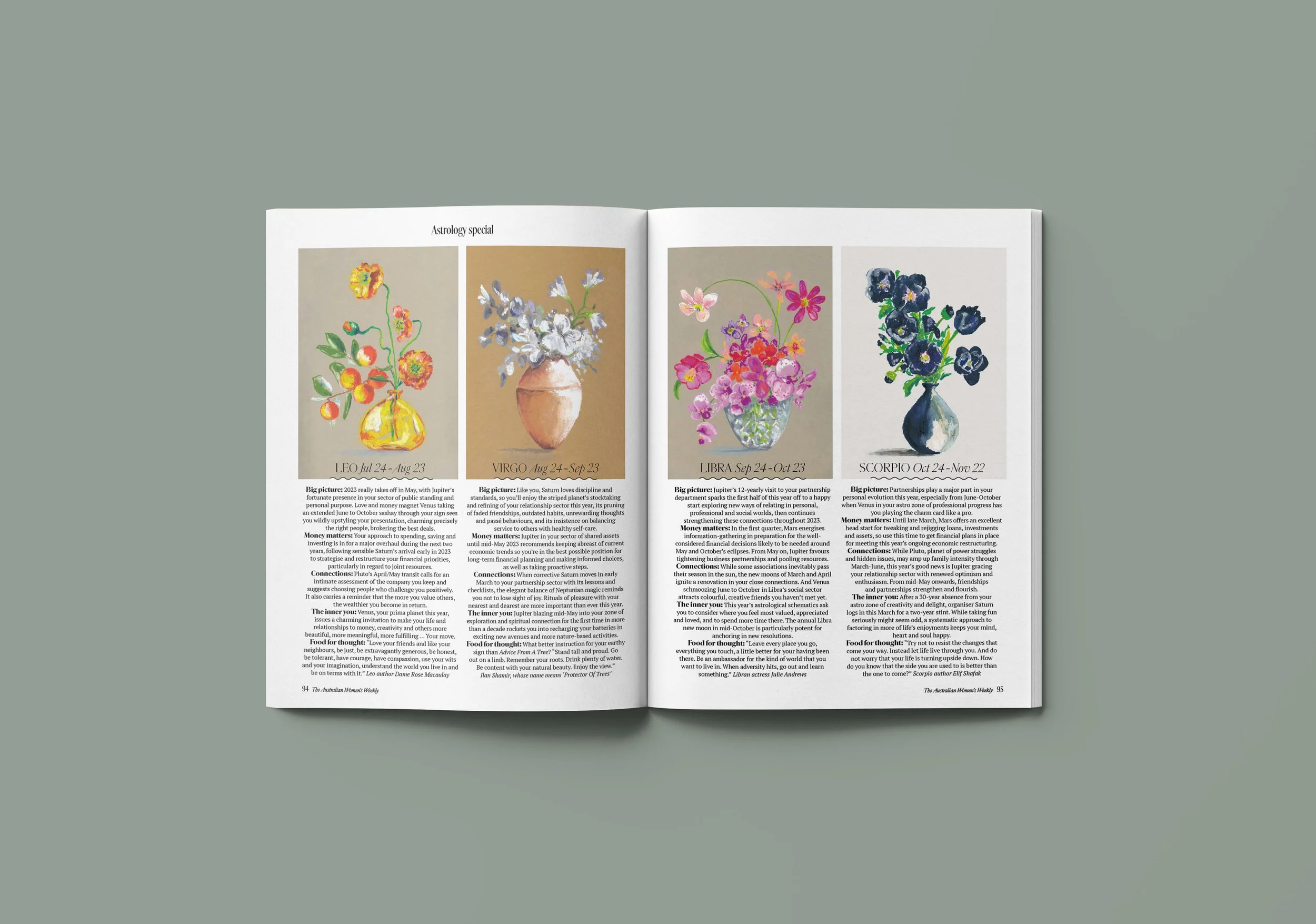 Australian Womans Weekly Horoscope Astrology Editorial Illustration by Melbourne based artist & Illustrator Sarah Hankinson