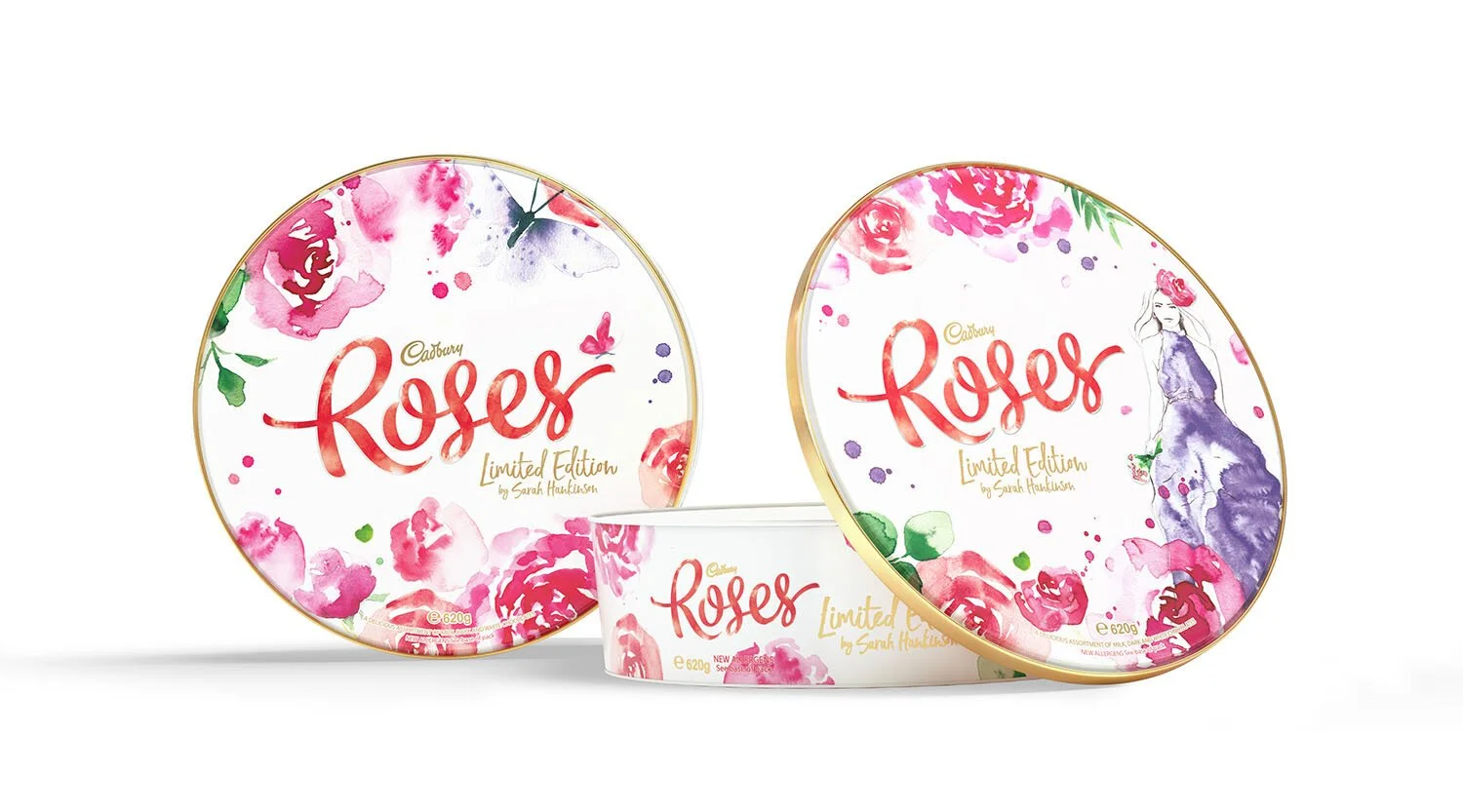 Cadbury Roses limited edition tin packaging illustrations by Melbourne based artist & Illustrator Sarah Hankinson. 