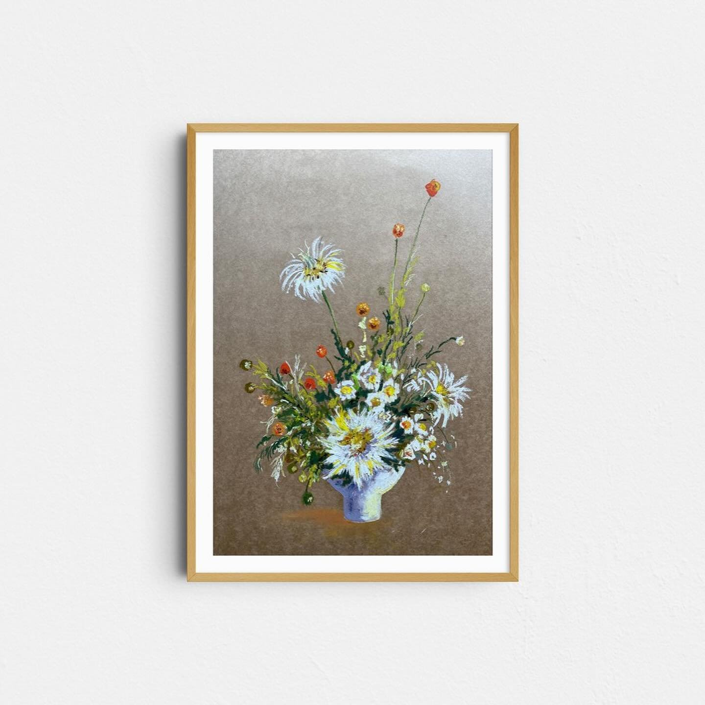 Acacia Spondylophylla, Paper Daisy and Flannel Flowers - Oil Pastel Original Art framed in Tasmanian Oak - $690. Available though my shop