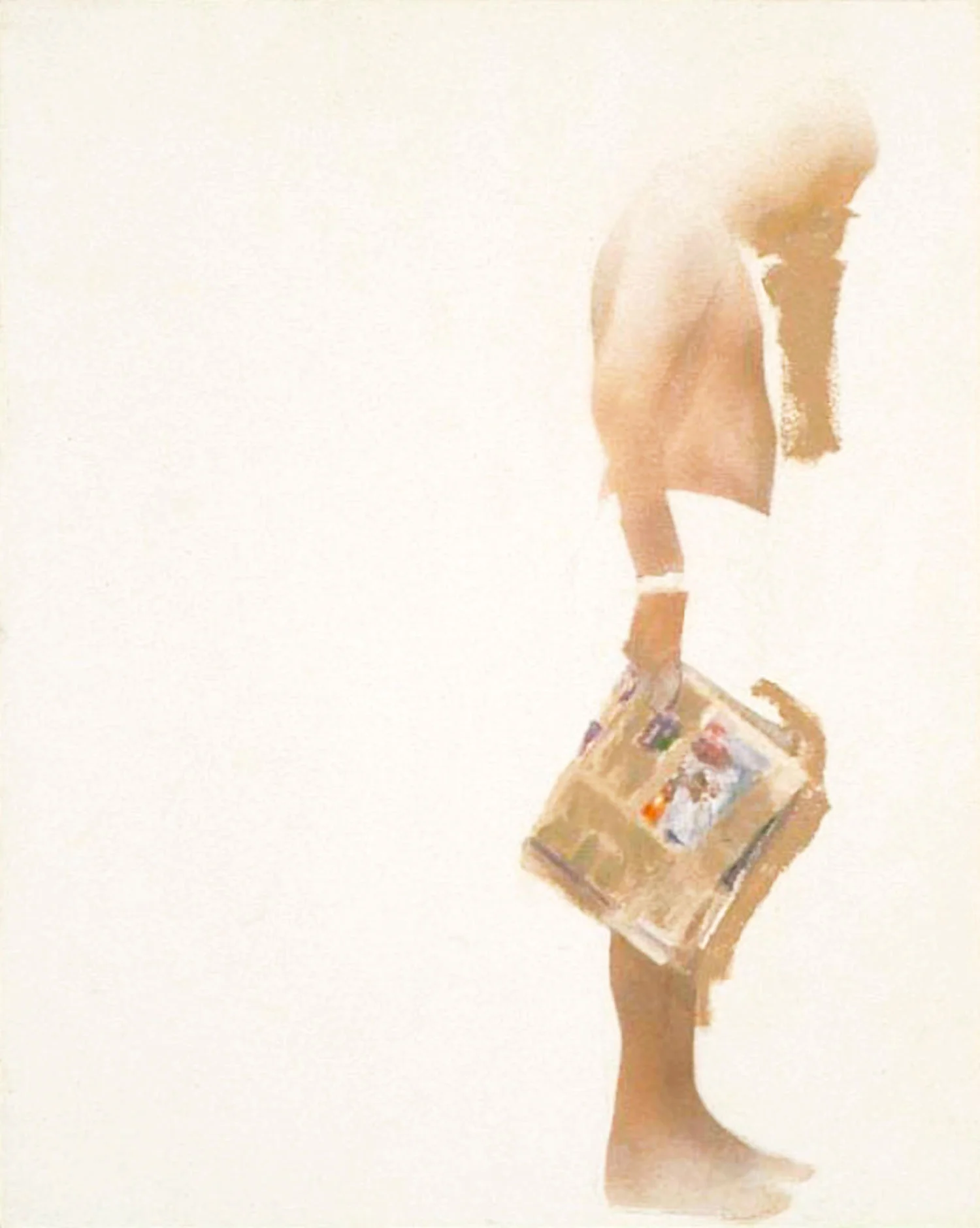 Standing with Newspaper Polymer emulsion and pencil on panel 10 x 8 inches 2005