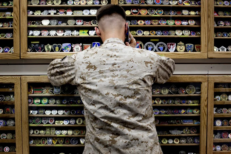  US MARINES arrive at Bangor International Airport at 2300 on the 5th of April on route to Afghanistan. On arrival and departure, The Maine Troop Greeters are there to welcome and farewell the soldiers, they provide phones to the Troops which have be