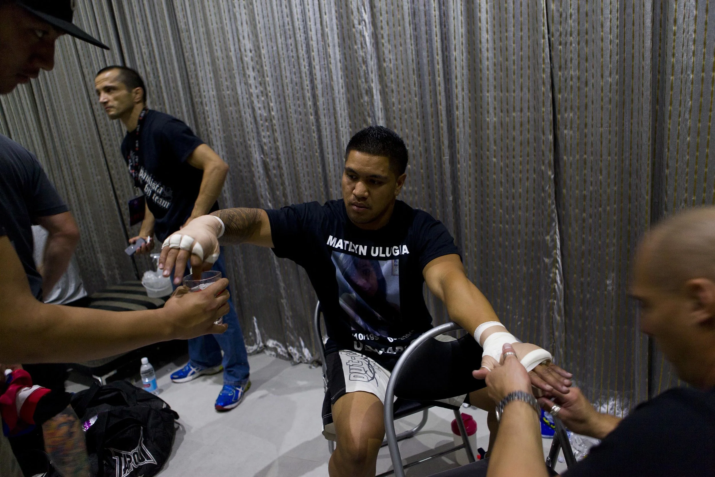  Mikey Vaotuua prepares backstage before his fight at the Australian Fighting Championship, Melbourne Pavilion, Victoria. 