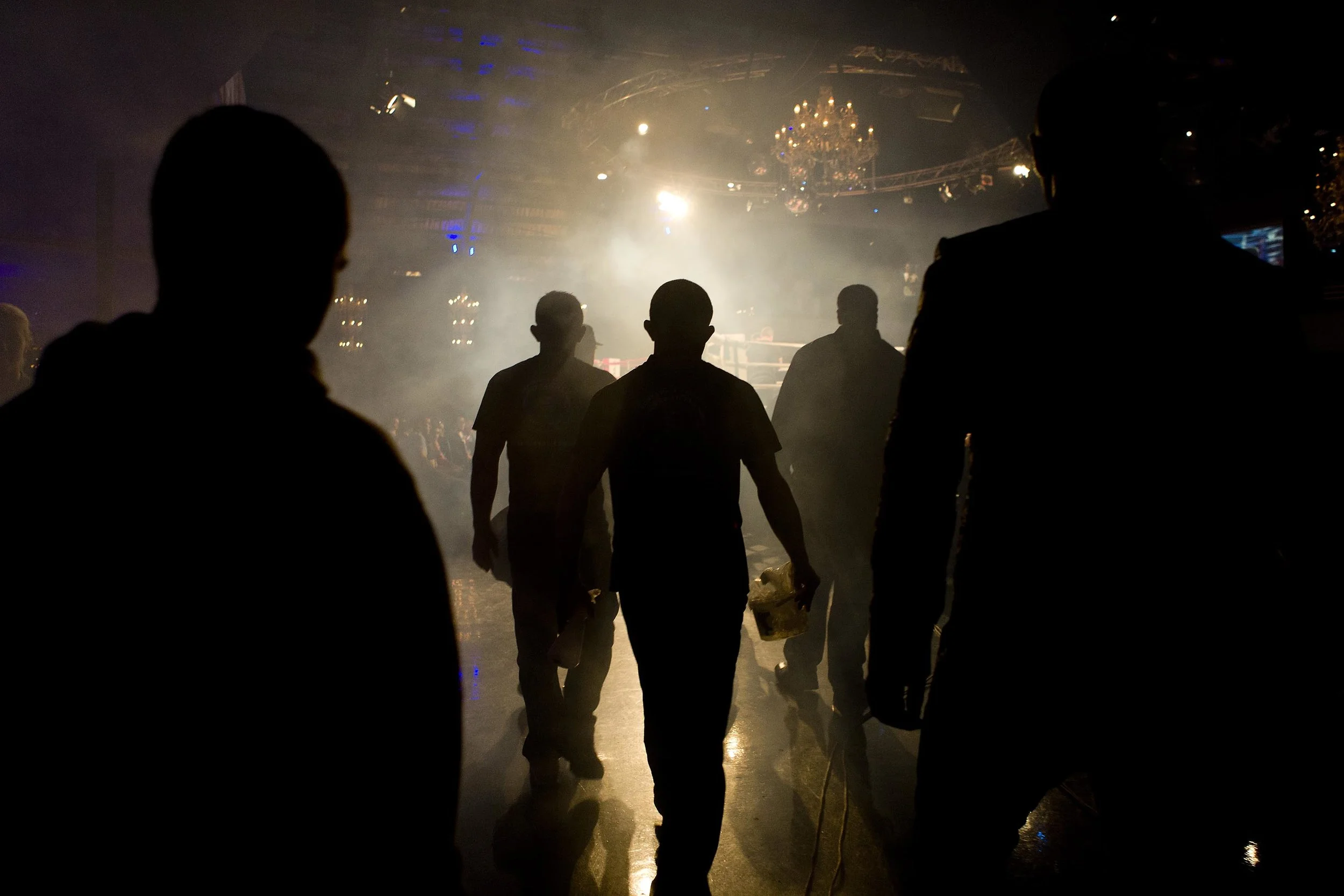  A fighter walks toward the ring to meet his opponent at the Australian Fighting Championship, Melbourne Pavilion, Victoria. 