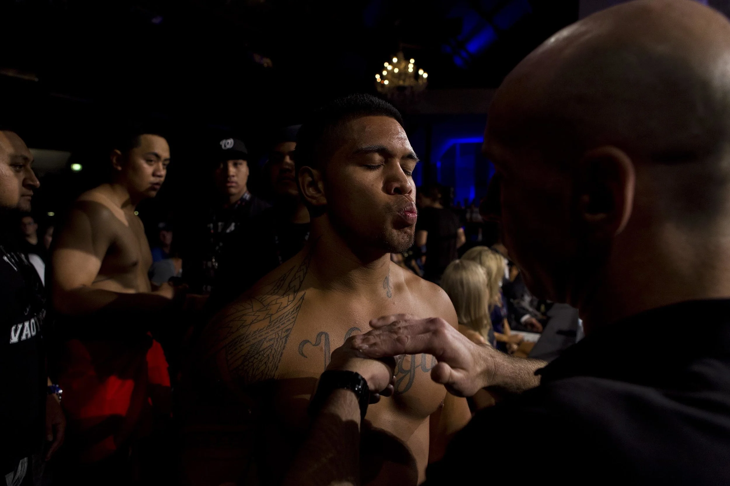  Mikey Vaotuua is prepared ringside before fight at the Australian Fighting Championship, Melbourne Pavilion, Victoria. 