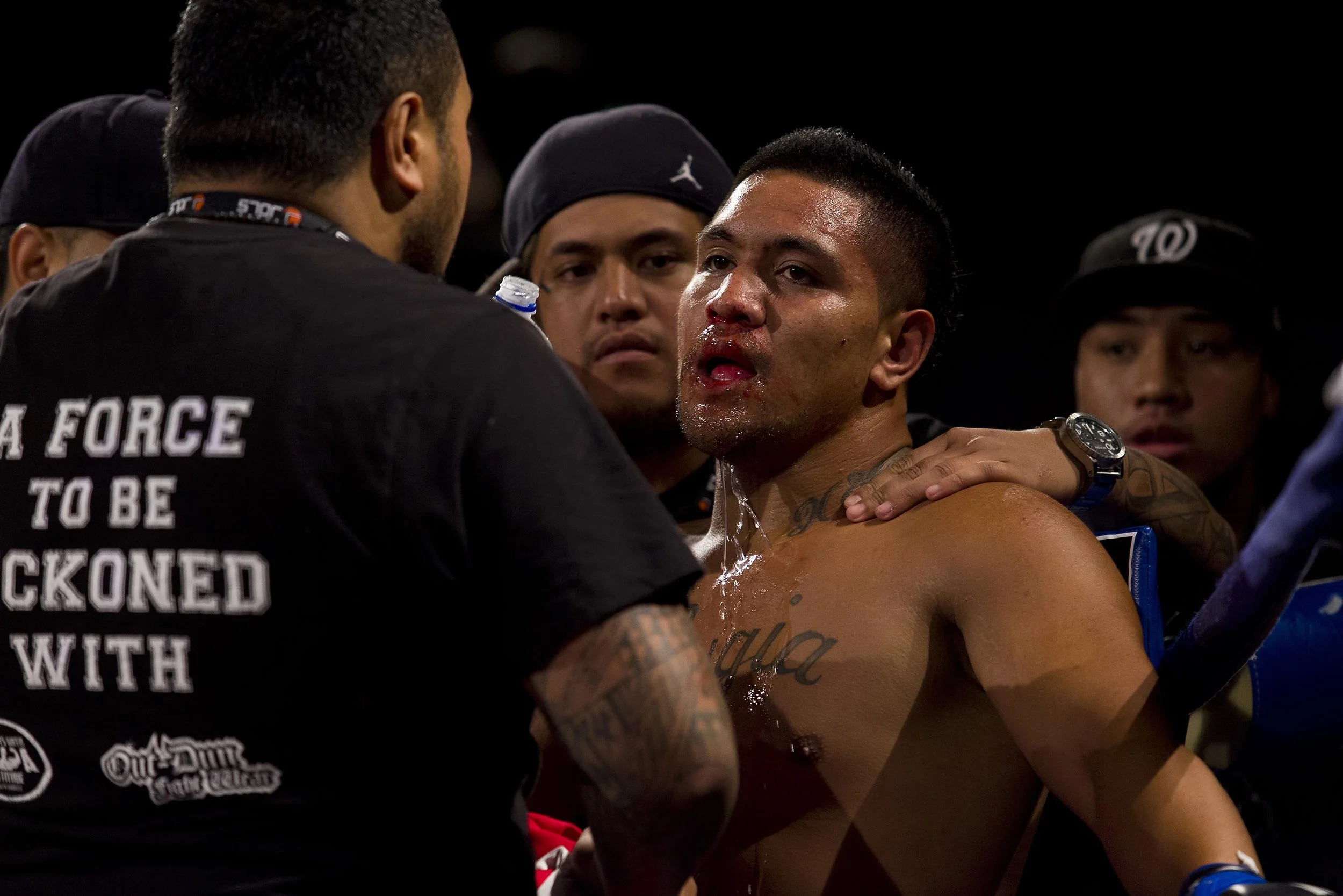  Mikey Vaotuua between rounds at the Australian Fighting Championship, Melbourne Pavilion, Victoria. 