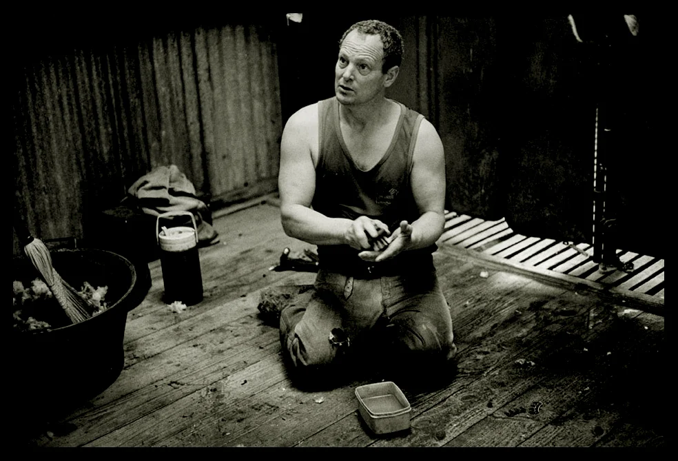 A shearer cleans his combs after a days work. Horsham, Victoria 2007