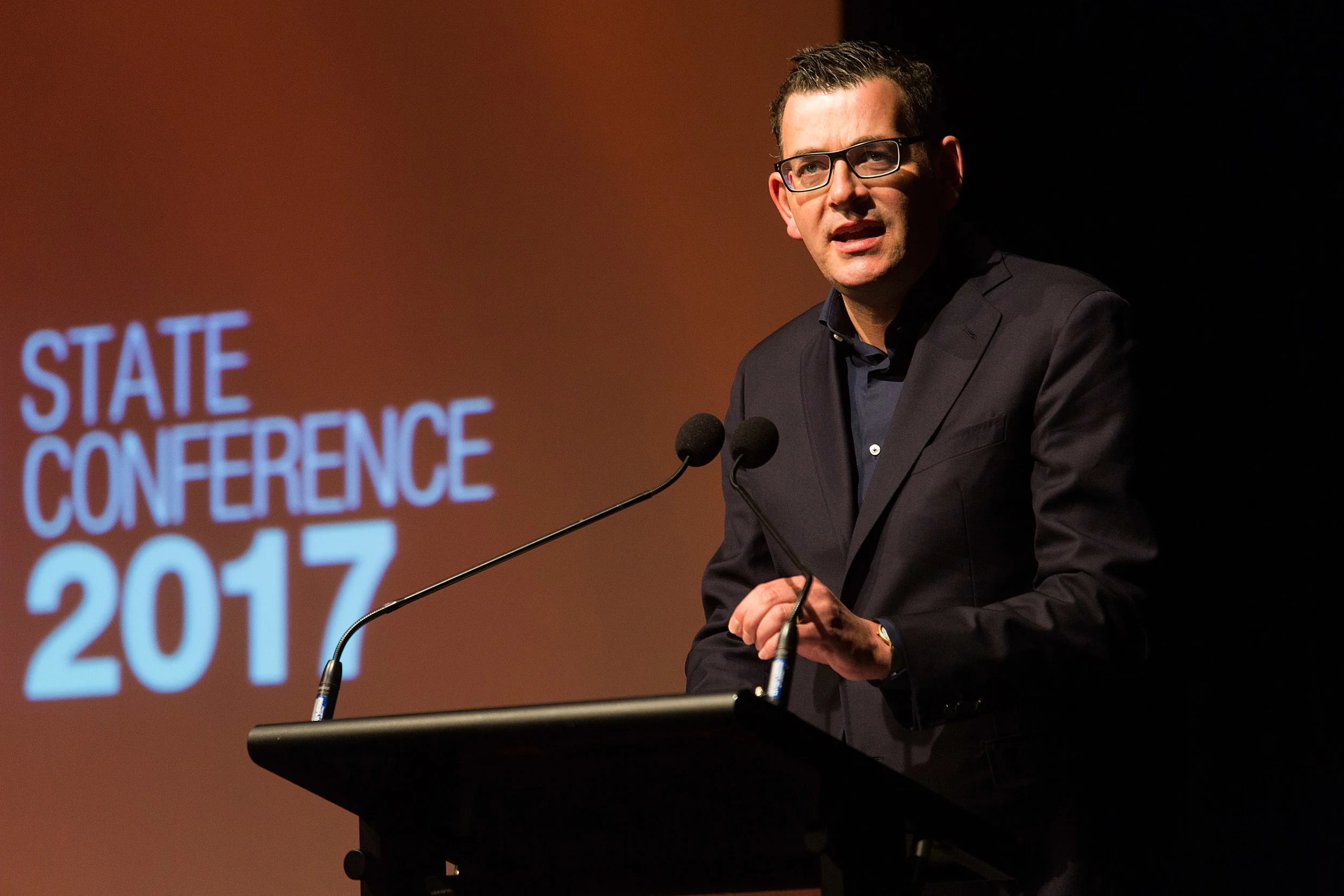  Victorian Premier Daniel Andrews speaking at ALP State Conference in Melbourne. 