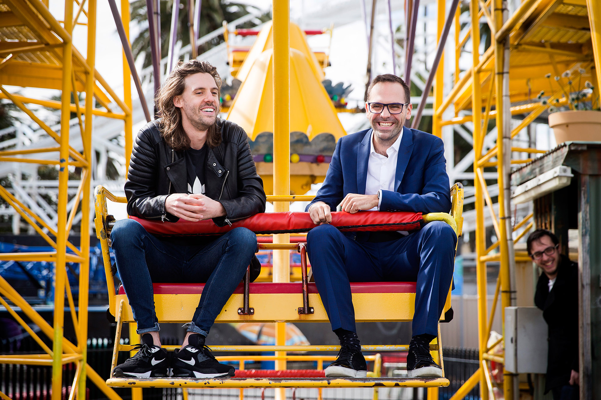 Comedian and media host Dan Debuf and Chief Operating Officer of C2 Conference Martin Enault.