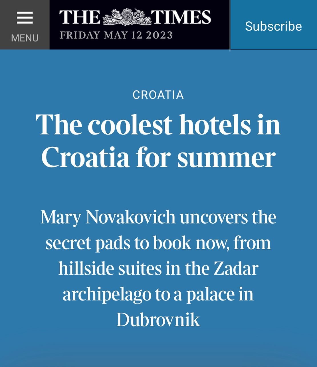 Very pleased to say that The Byron features on this list in tomorrow's U.K. Times. So if you are planning a trip, we'd love to look after you and give you the insiders guide to Dubrovnik. #boutiqueaccomodation #weekendaway #minibreak #gameofthrones #