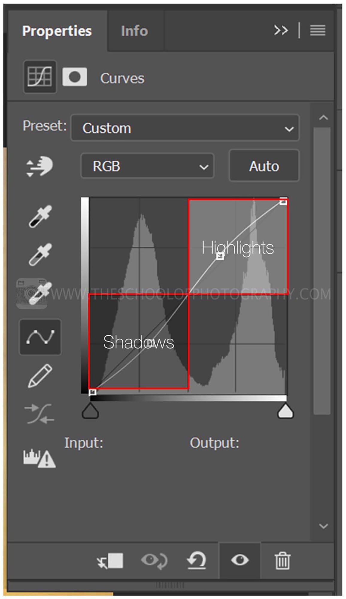 The Curves Adjustment Layer Properties in Photoshop