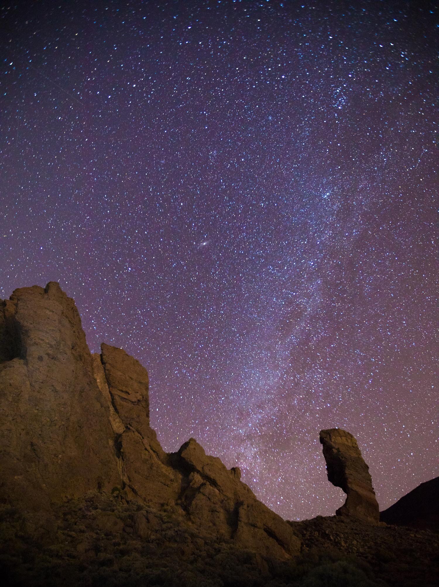Picture of stars with rocks lit in the foreground