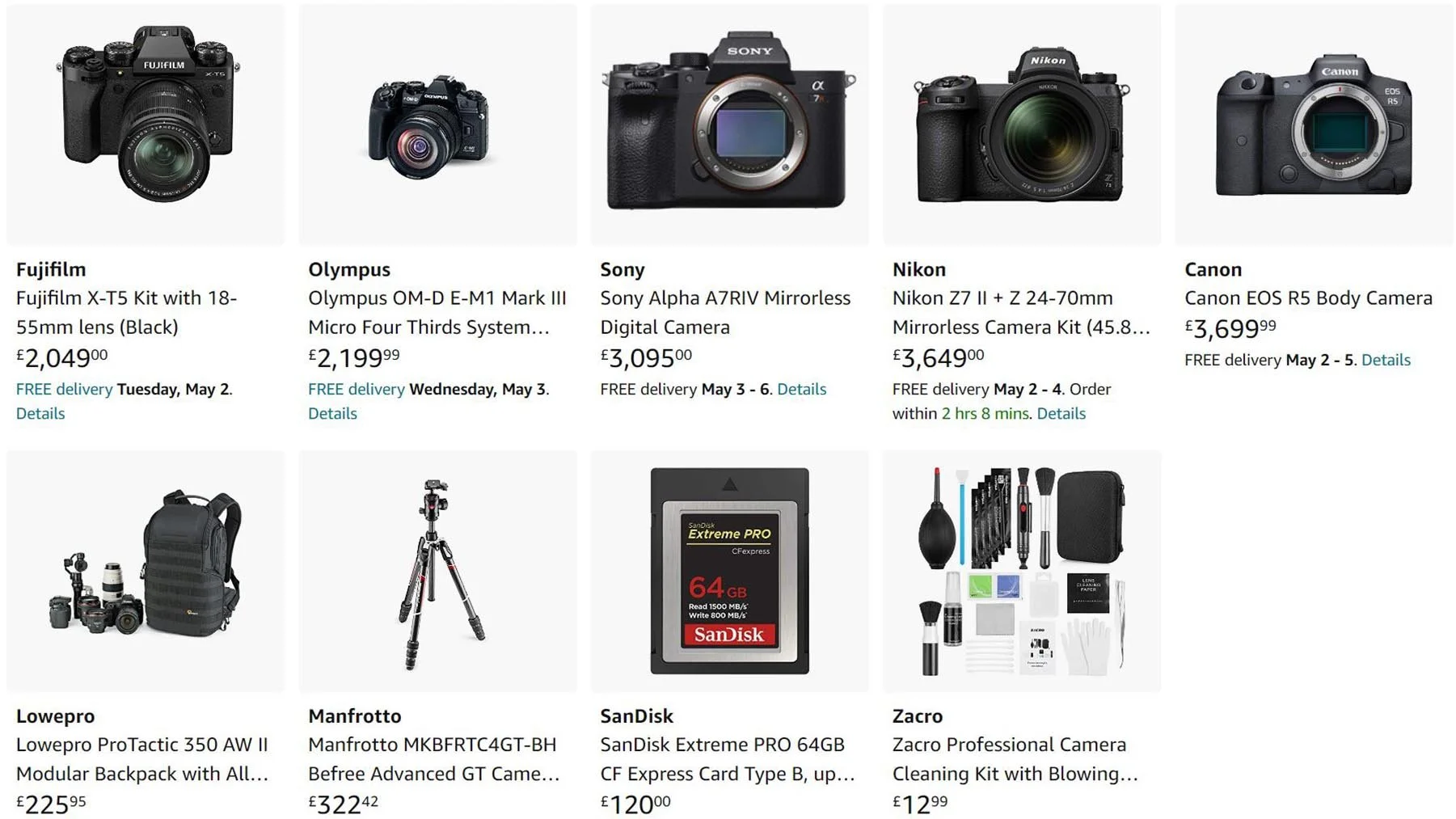 names photography supplies