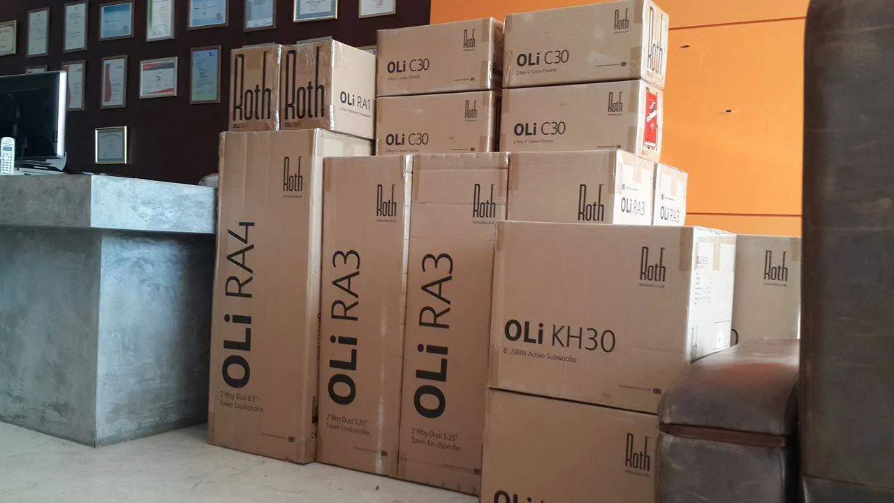 Shipment of new Stereo and Surround Roth Speakers (and Subs) at our Phuket Office.