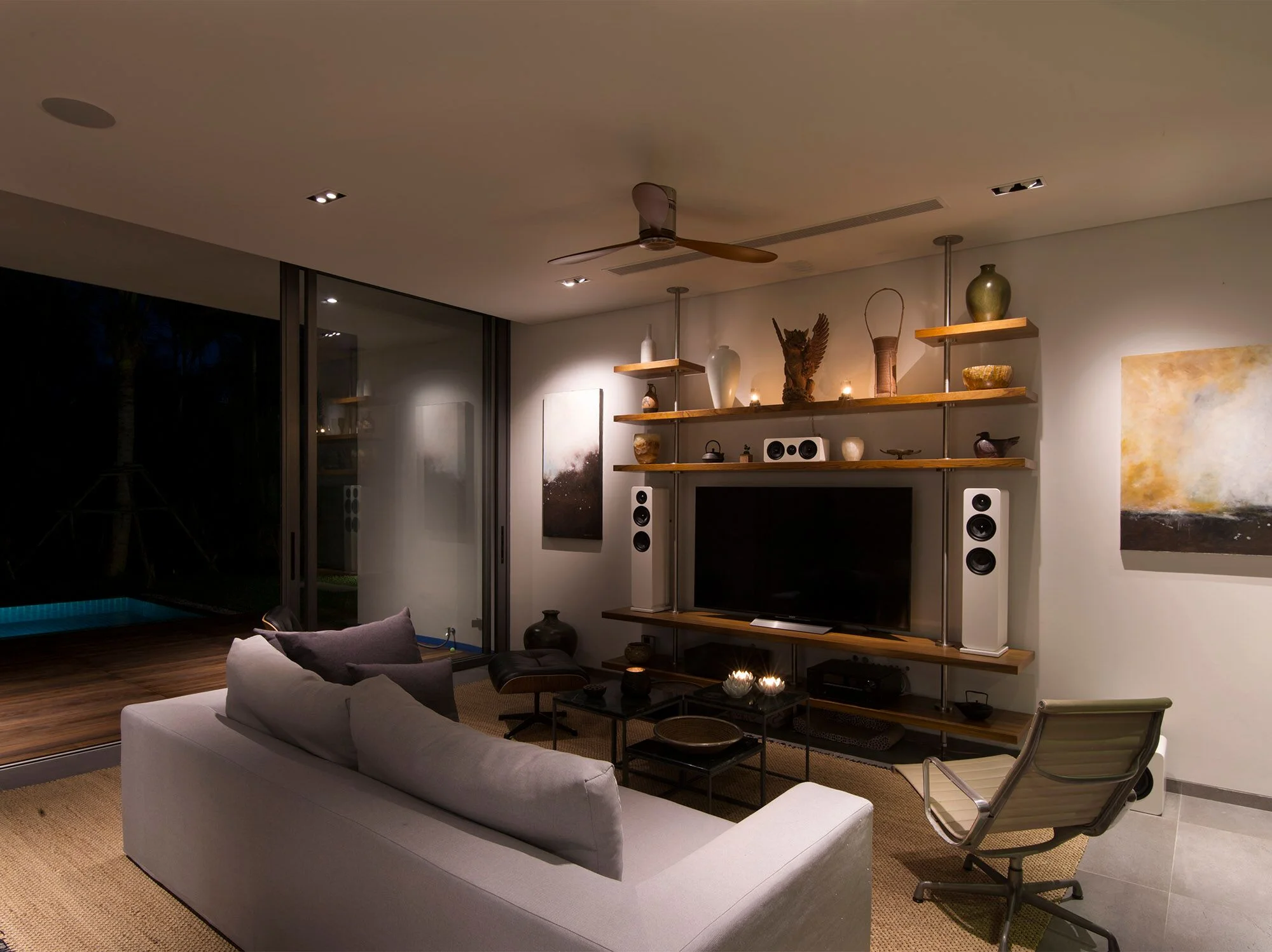 Roth speakers looking elegant overlooking the pool.