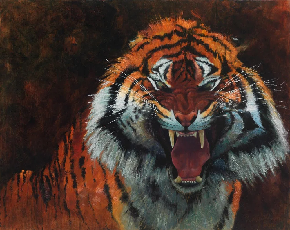 AMUR TIGER HEAD | Oil on board h. 28.6" - w. 36" (h. 71cms - w. 91.5cms)