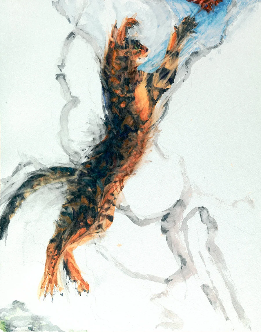  Shakti Leaping for Butterfly. Watercolour .h. 15.20" w. 11.20" (h. 38.40cm w. 28.25cm) 