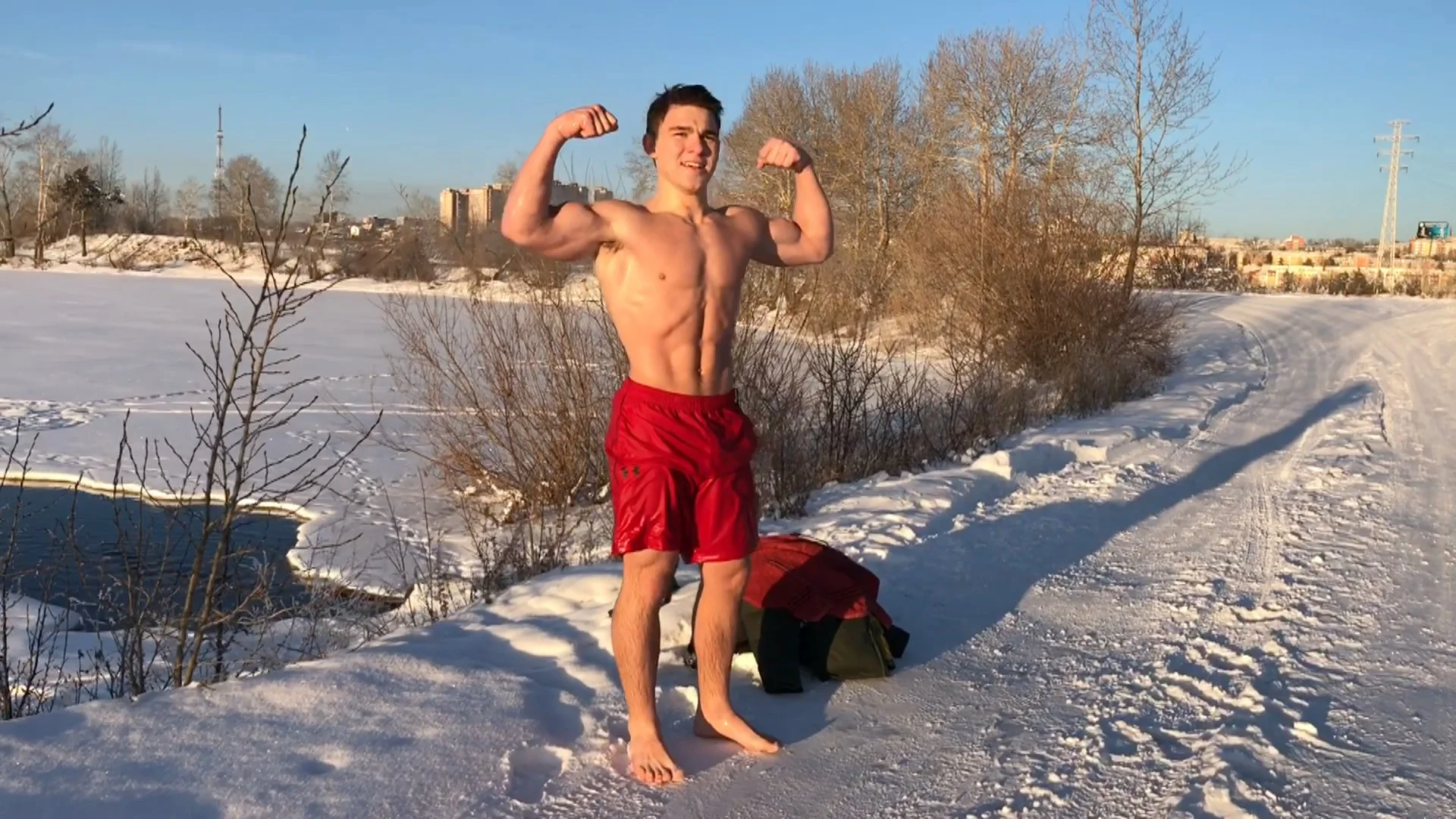 Crazy Siberian Brothers Swiming And Flexing In -15 Degrees 