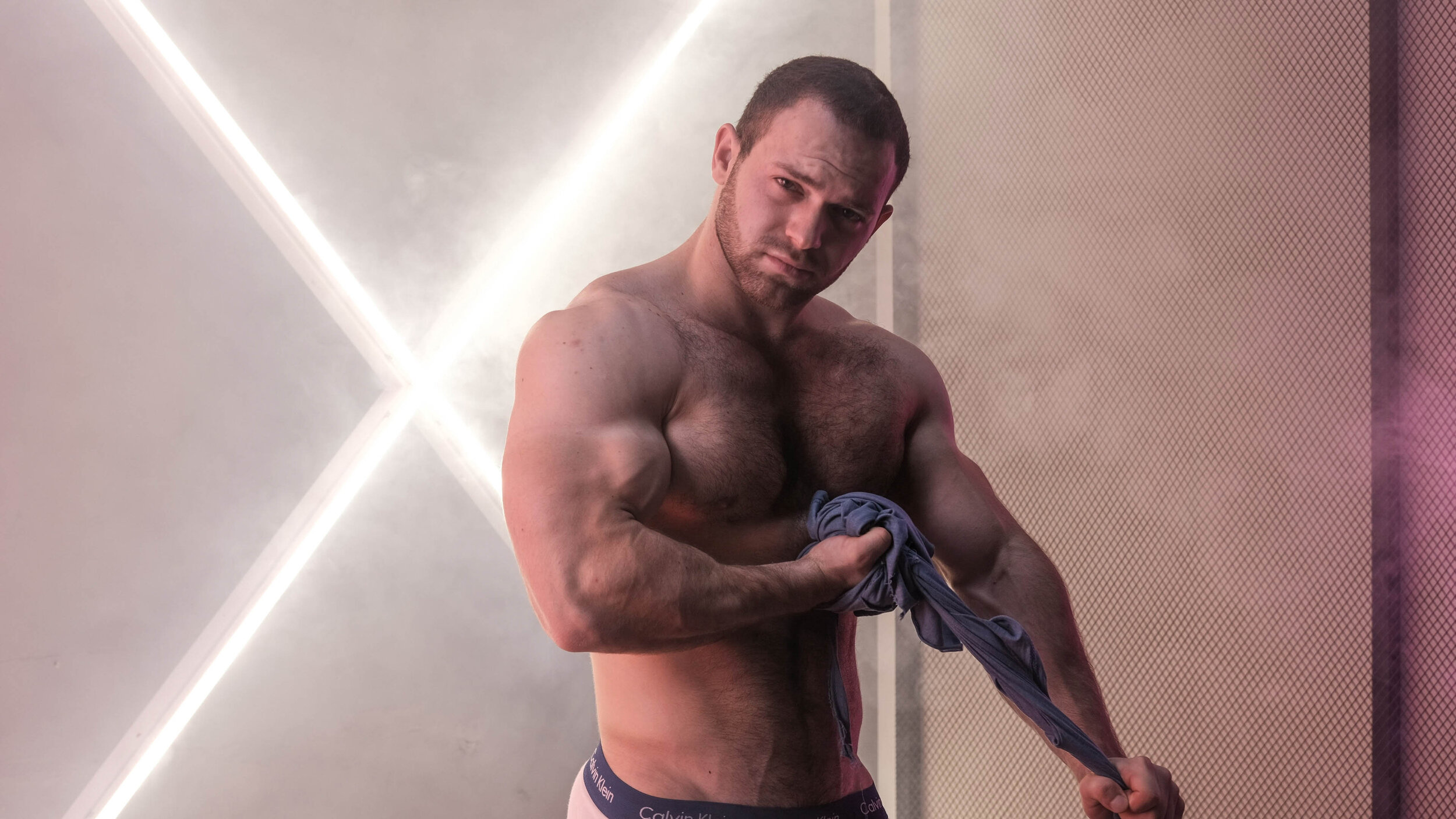 GIANT boy crushing a shirt with big muscles - perfect aesthetic