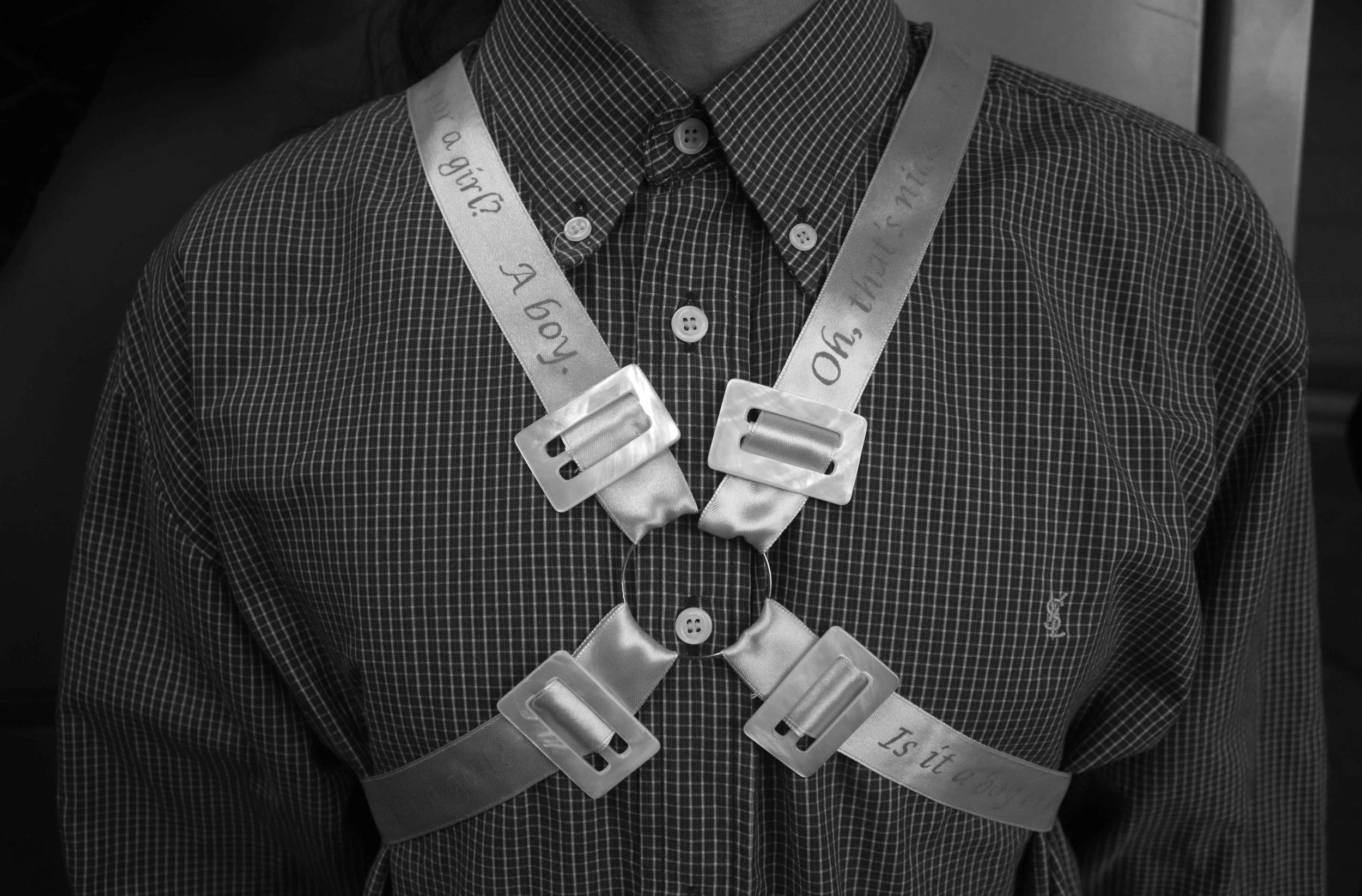 Suren Seneviratne wears Baby Blue Harness over YSL shirt. Photo: Jordan Ramone.