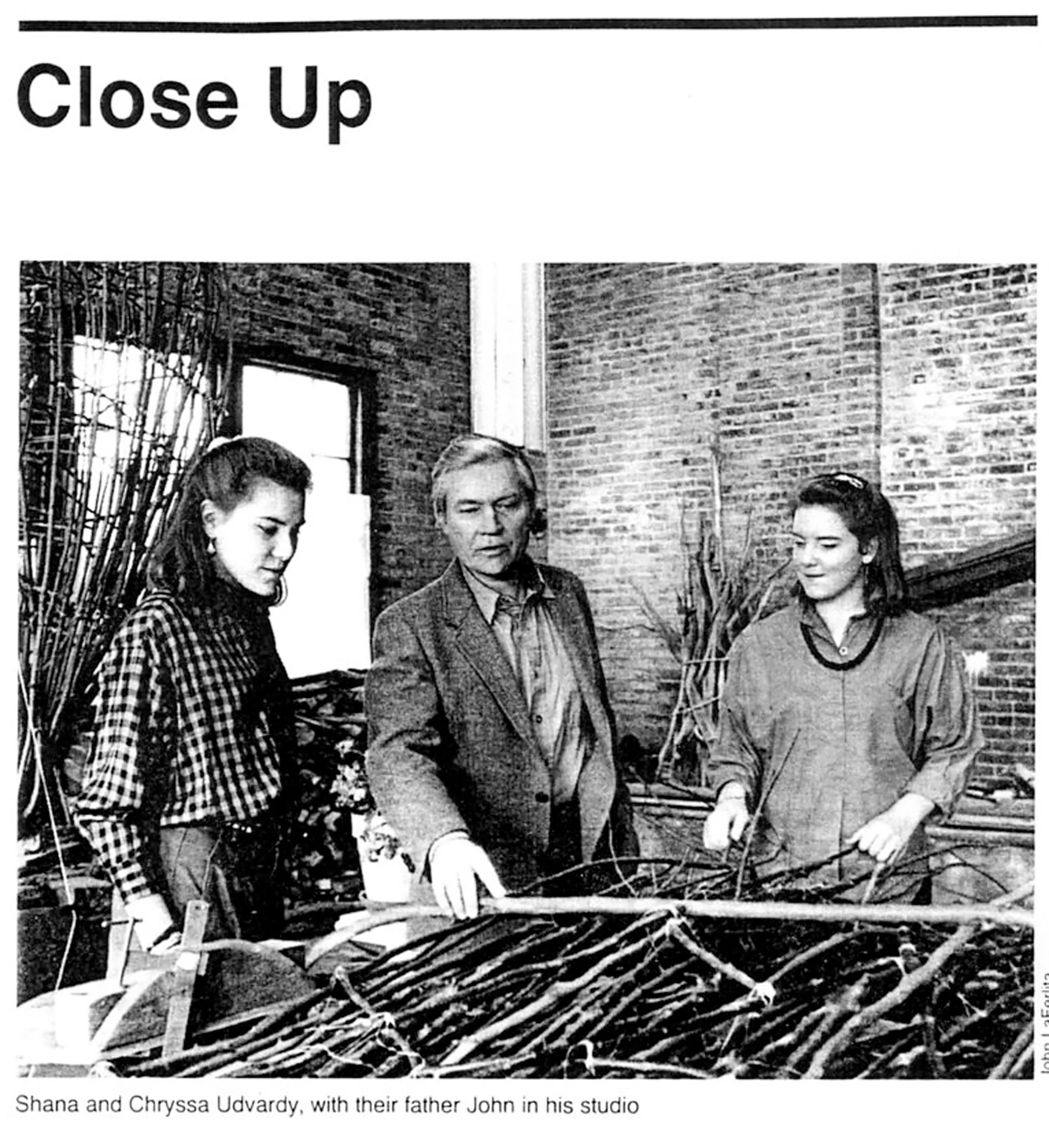 JU with twin daughters, Shana and Chryssa. Providence Coppersmithing Studio, ground floor. 511 Eddy St., Providence, RI. June 1986
