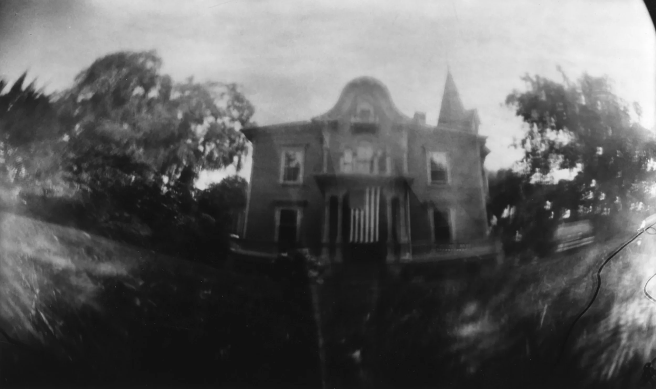 JU's house and residence, Bristol, RI. Tin can pinhole camera photograph by Amy Sanderson. 4th of July 1991