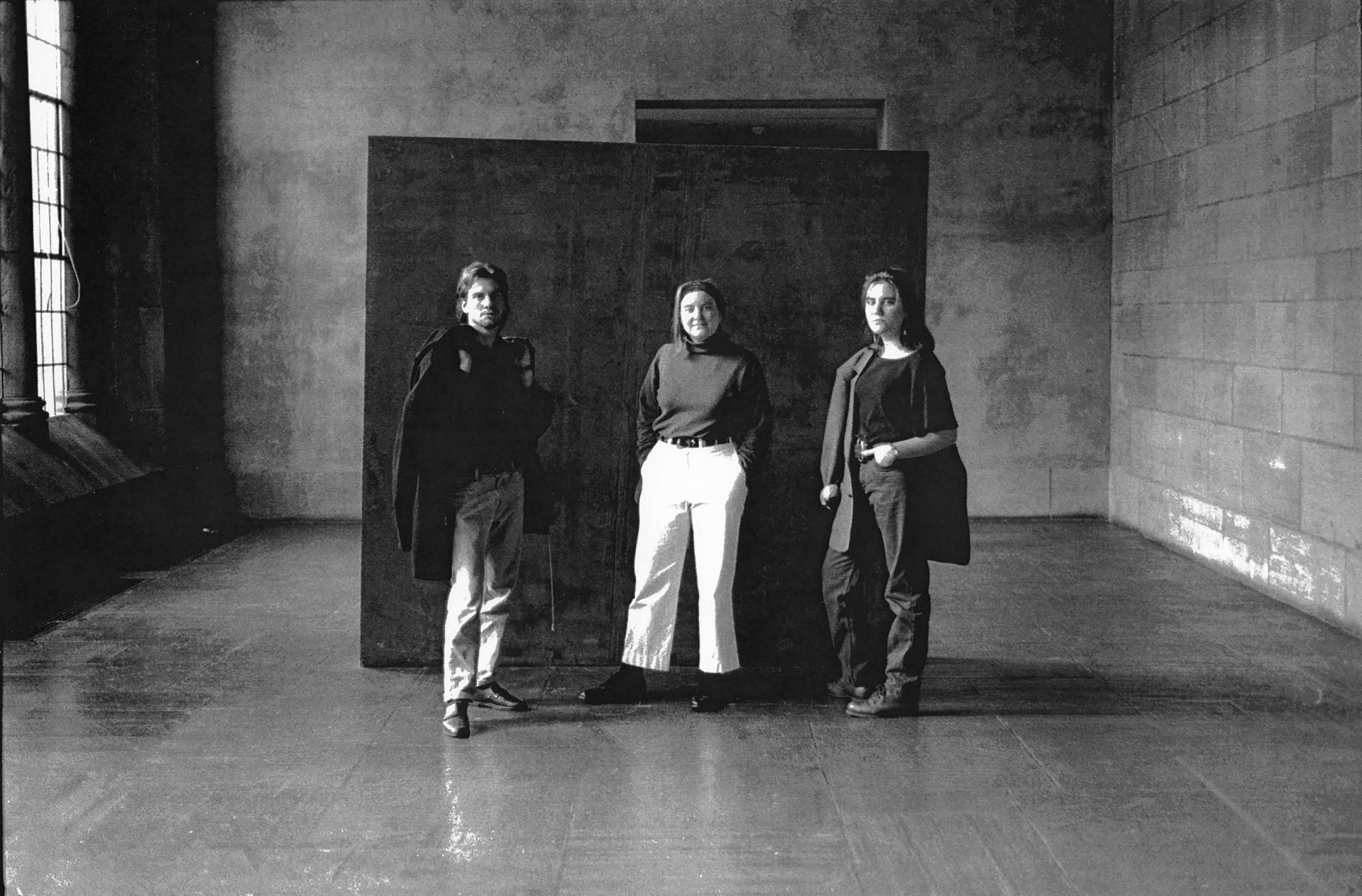   Aaron, Chryssa, and Shana in front of JU's Yale Art School classmate Richard Serra's sculpture, Yale University Art Gallery, New Haven, CT, c. fall 1987  