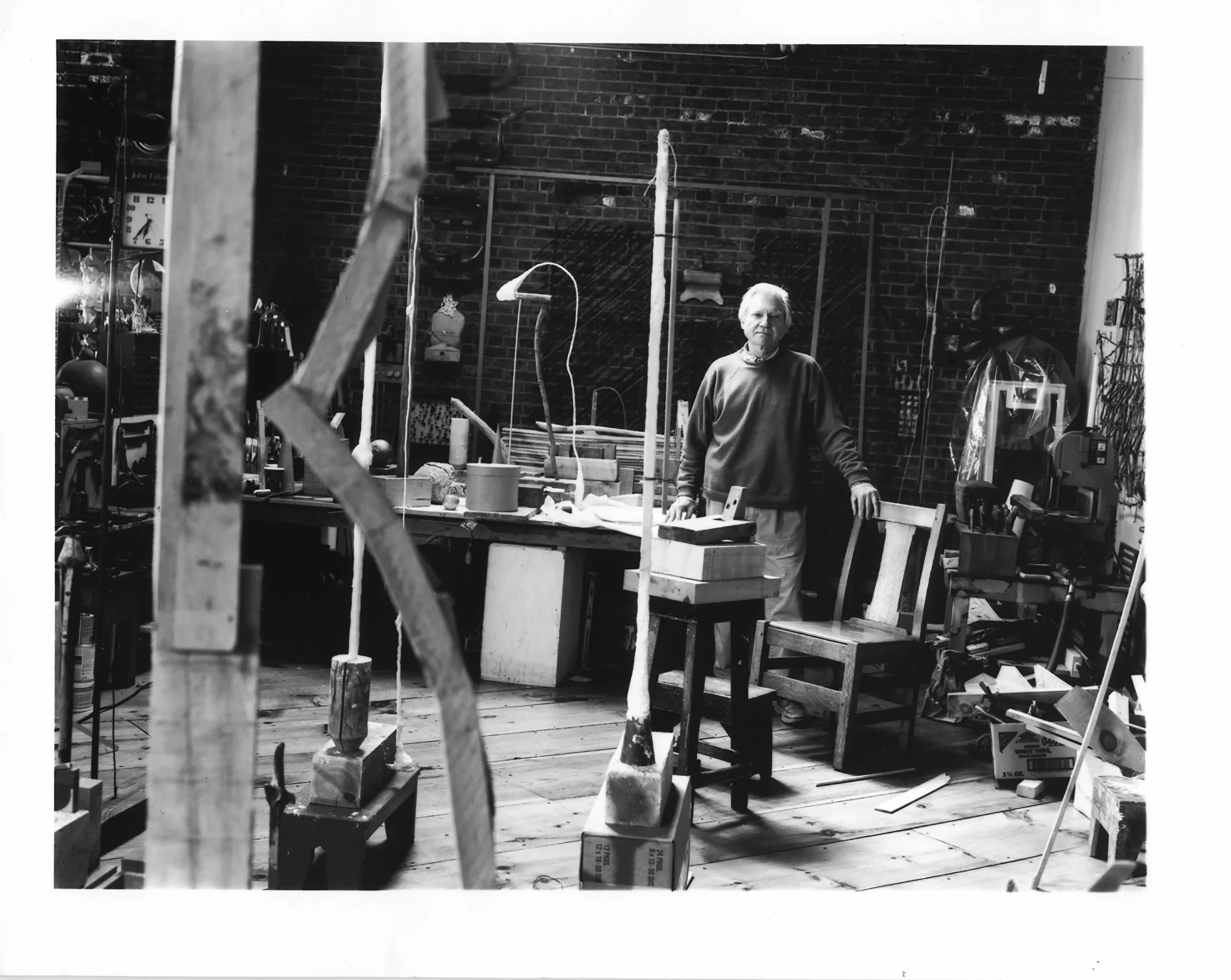 Interior view with JU in the loft area of his studio at the Providence Coppersmithing Building, 511 Eddy St, Providence, RI