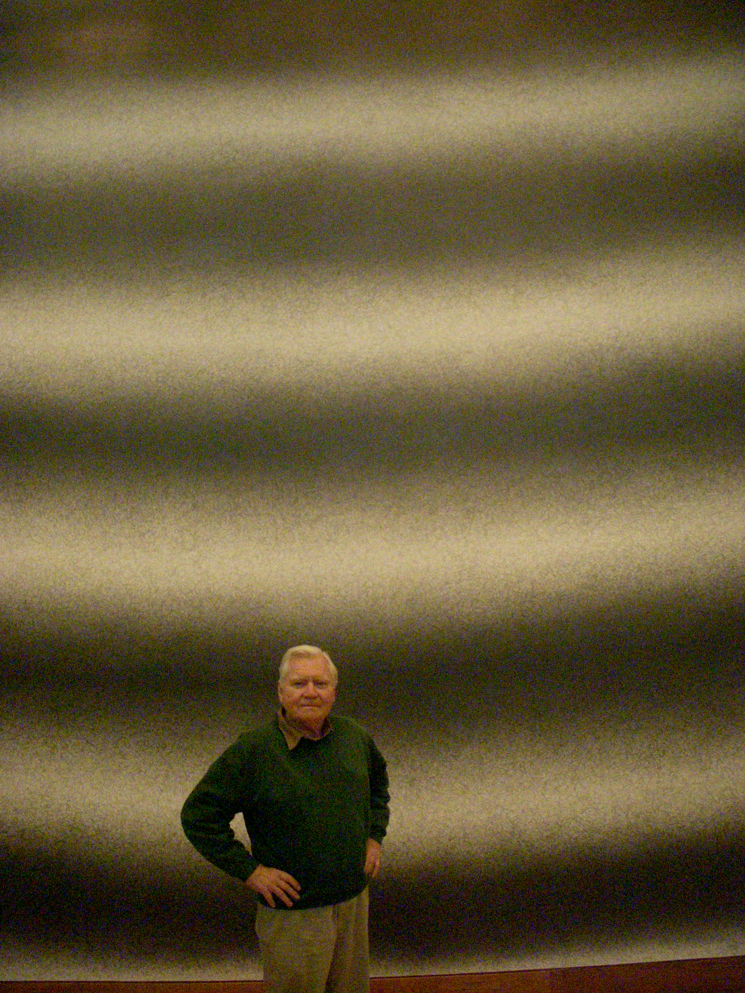   JU in front of the Sol Lewitt wall drawing, shortly after the death of Lewitt and the completion of his drawing at the Allen Memorial Art Museum, Oberlin, Ohio, May 2007  