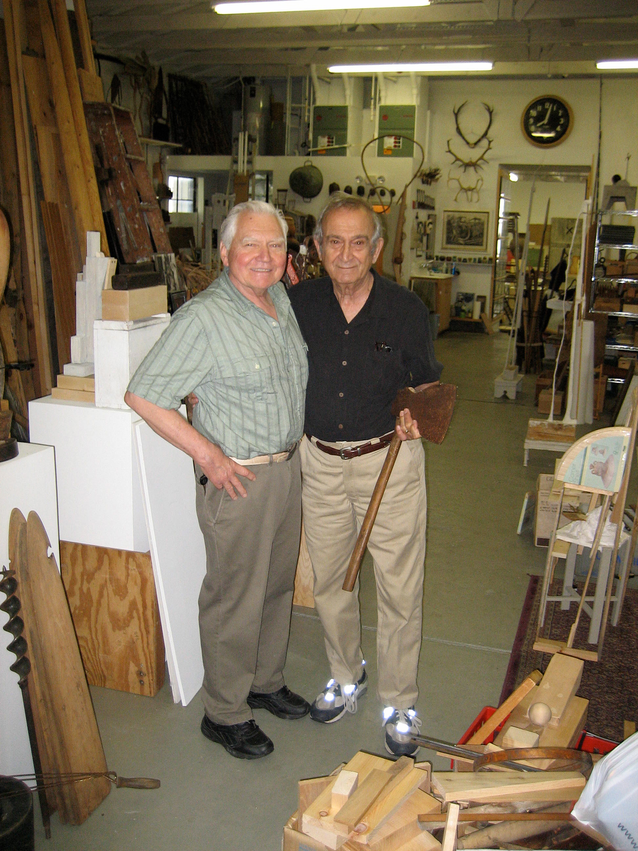   JU with his longtime and dear, close friend, colleague and admired mentor, Varujan Boghosian at JU's studio, 60 Croade St., Warren RI. July 22, 2008  