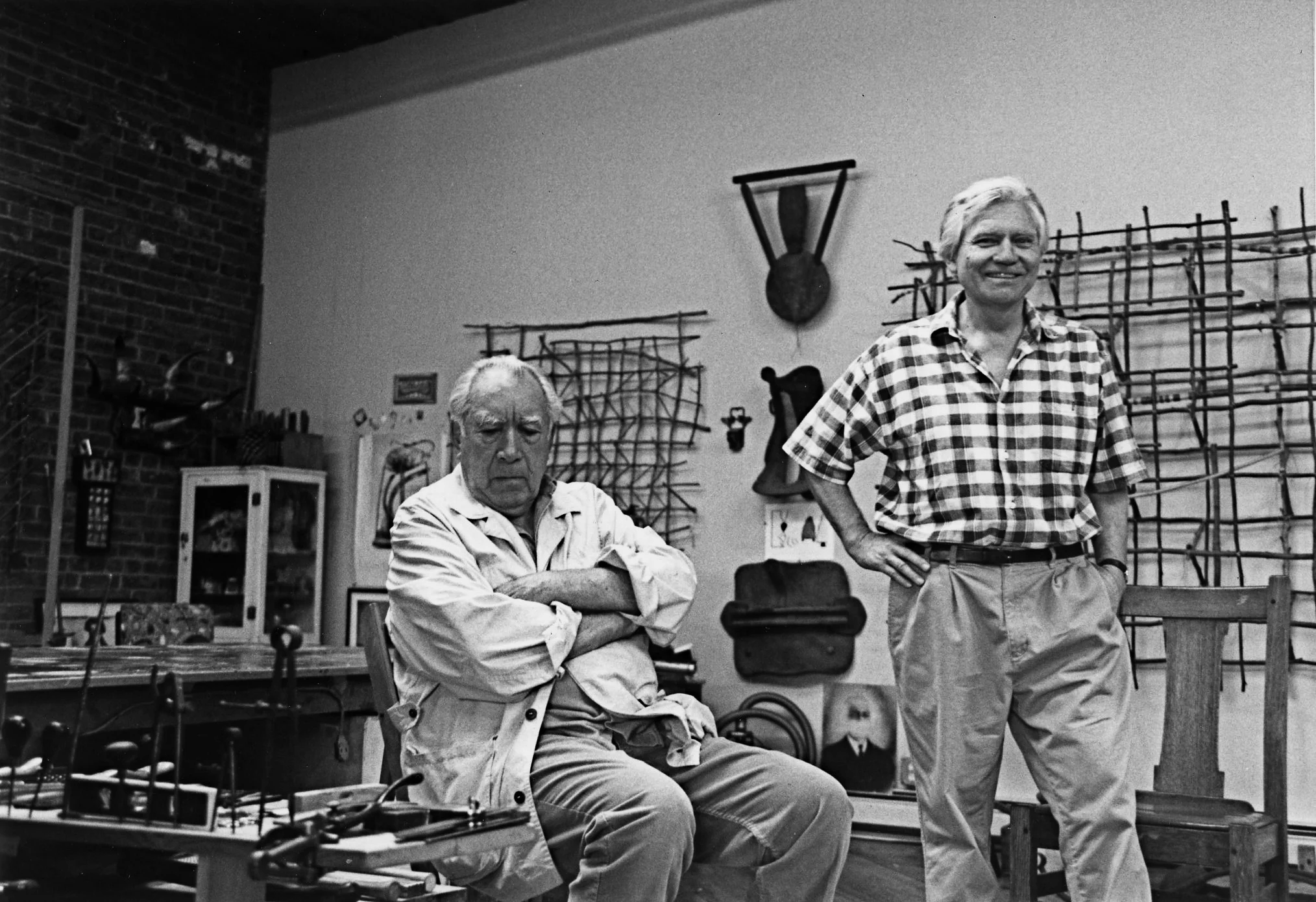 The Actor Anthony Quinn on one of his visits to JU's studio. In the loft area of the studio, Coppersmithing Building, 511 Eddy St., Providence, RI