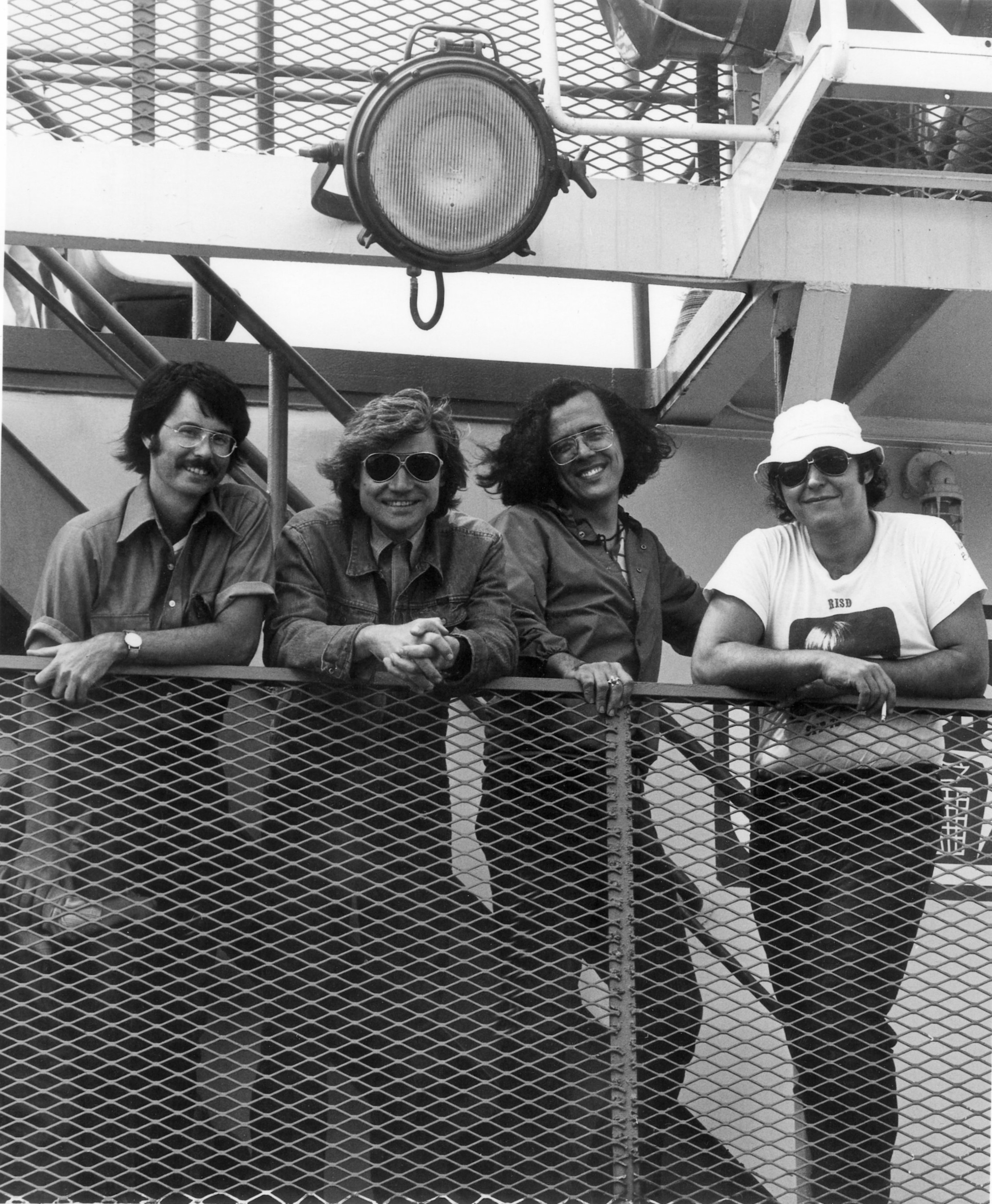  As Chairman of the Freshman Foundation Division and Director of the Summer Transfer program at RISD, JU takes the students and faculty on a field trip aboard the Block Island Ferry. Jerry Clapsaddle, JU, Earl Powell, Alfred DeCredico. Summer 1973 