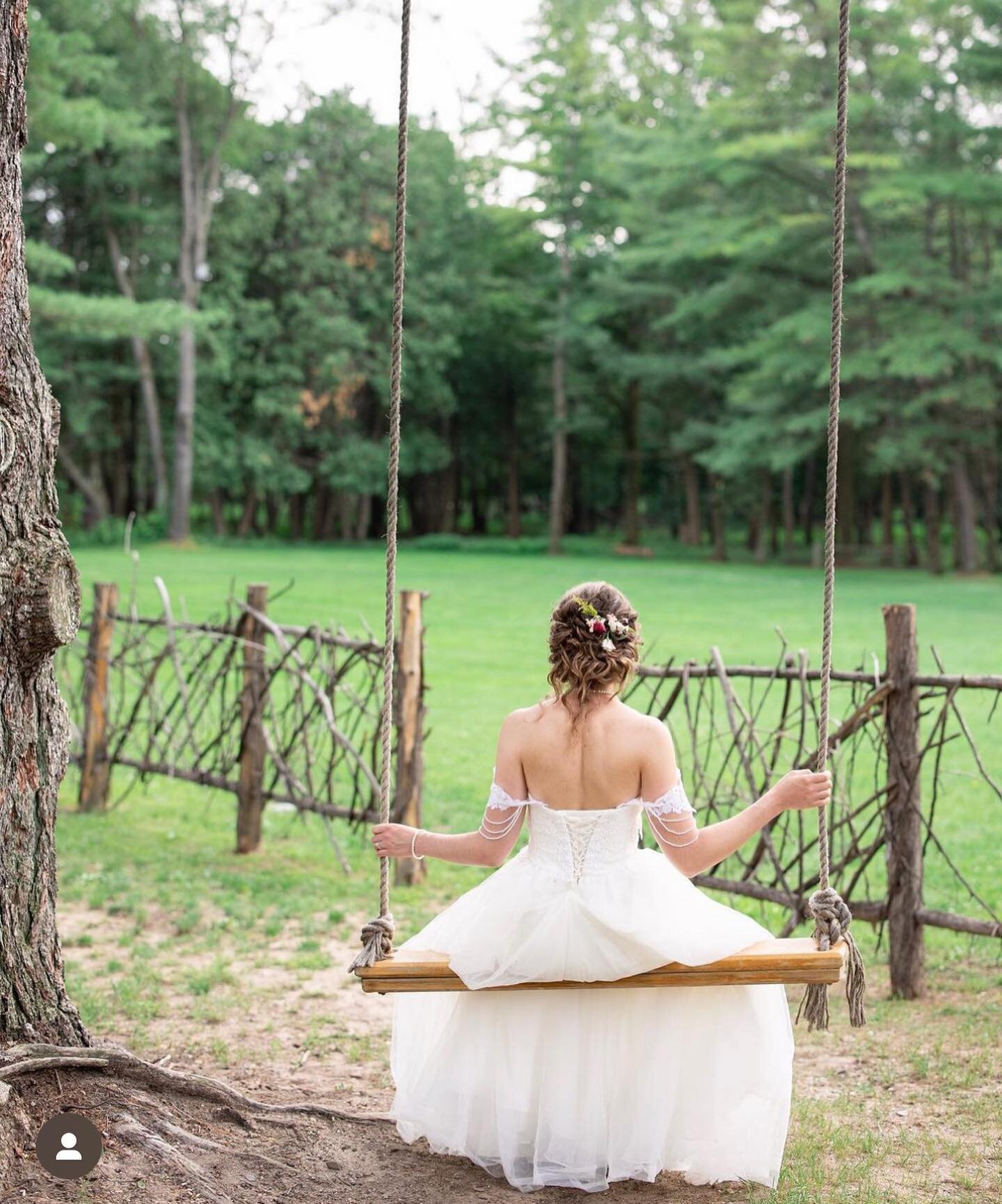 Our classic oversized  tree swing for those beautiful fun moments! #treeswing #weddingvenue #michigan