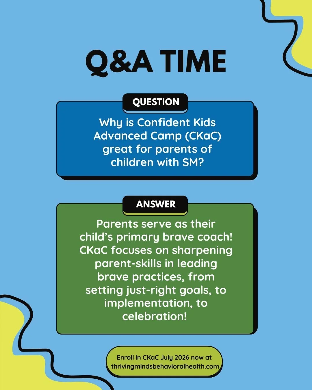 Confidence grows best when families grow together 💛

Confident Kids Advanced Camp is a one-of-a-kind experience for children with Selective Mutism and their parents. This isn&rsquo;t just a camp&mdash;it&rsquo;s a learning journey for the whole fami