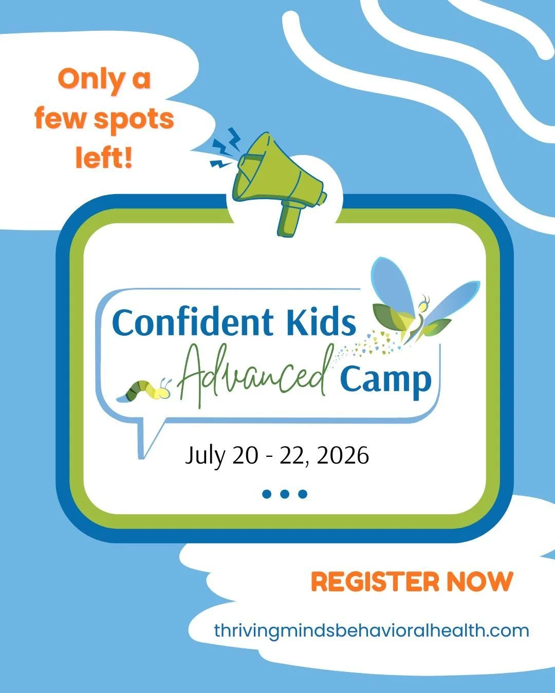 Spots are almost gone for Confident Kids Advanced Camp! ⏳

This specialized program is designed for children with Selective Mutism who are ready to take their bravery to the next level. During camp, kids participate in structured brave practices whil
