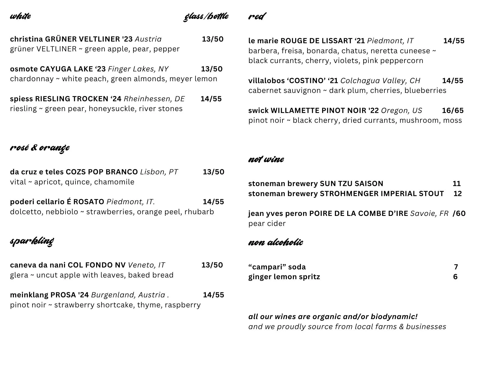 Teubes Menu Menus — natural wine bar