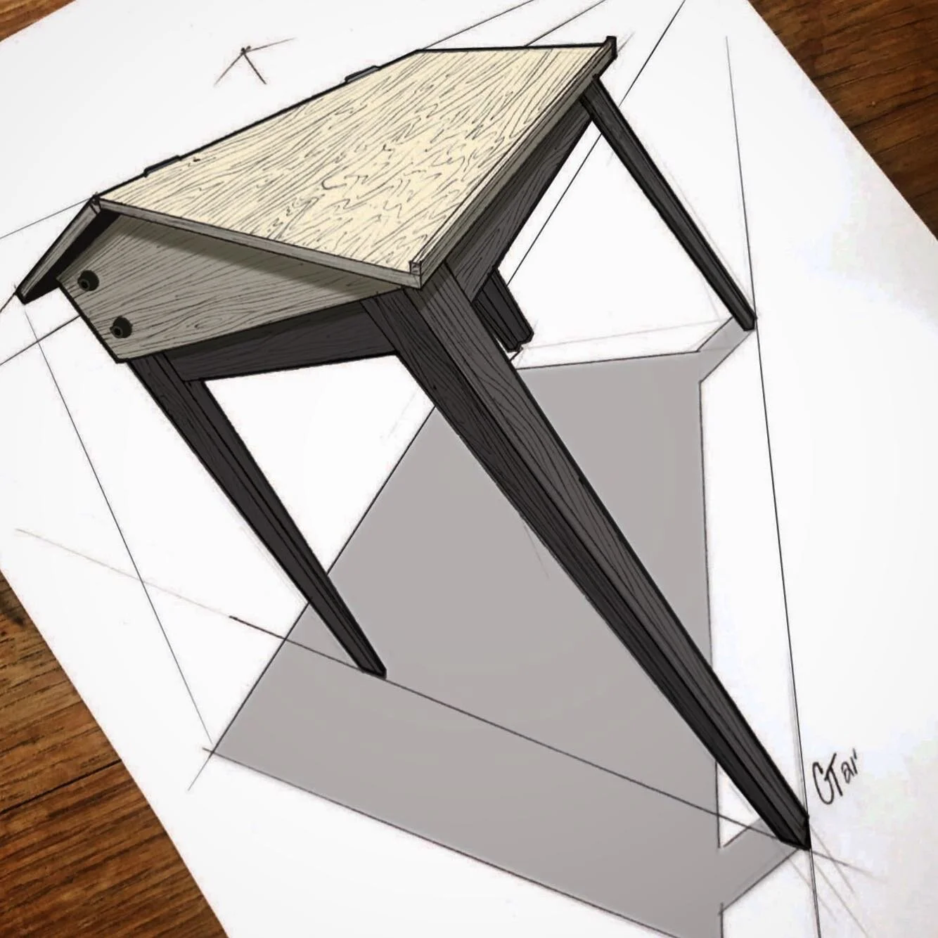  STAND-UP DRAFTING TABLE   -INTERNAL STORAGE  -BIRCH PLY  -INDUSTRIAL HARDWARE    